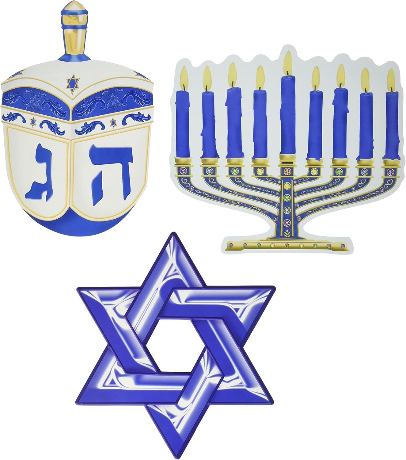 Beistle Hanukkah Cutout Decorations-3 Pcs, Multicolored