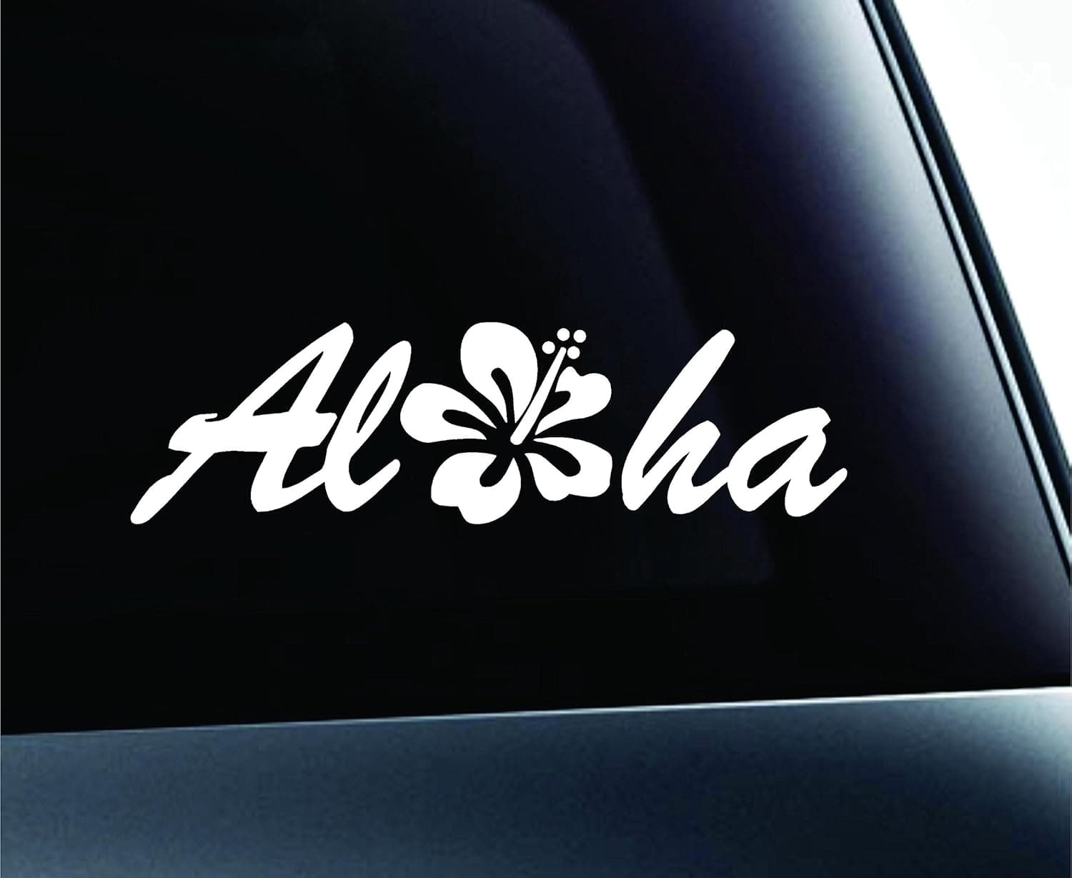 ExpressDecor Aloha Text Hibiscus Flower Symbol Decal Funny Car Truck Sticker Window (White)