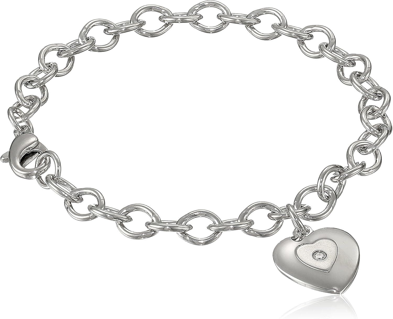 Amazon Collection Sterling Silver Pre-Teen Diamond Stamped Heart Charm Bracelet, 6.75"