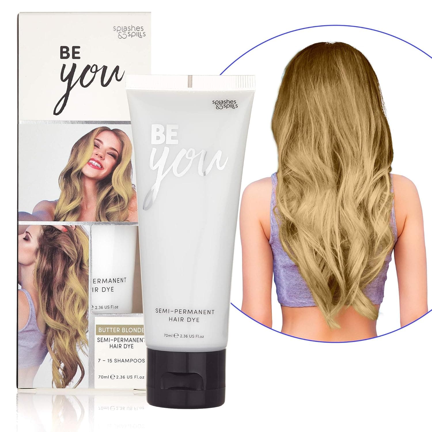 Semi-Permanent Butter Blonde Hair Dye - Vibrant 2.36 Oz. Tubes Temporary Hair Color - Ammonia and Peroxide Free -Vegan and 100% Cruelty-Free Toner - Lasts for 7-15 Shampoos - by Splashes and Spills
