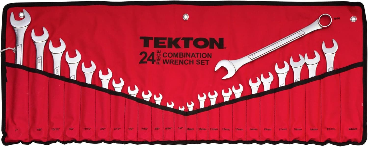 TEKTON 1916 Combination Wrench Set, Inch/Metric, 1/4-Inch - 1-Inch, 8 mm - 24 mm, 24-Piece [Older Model]