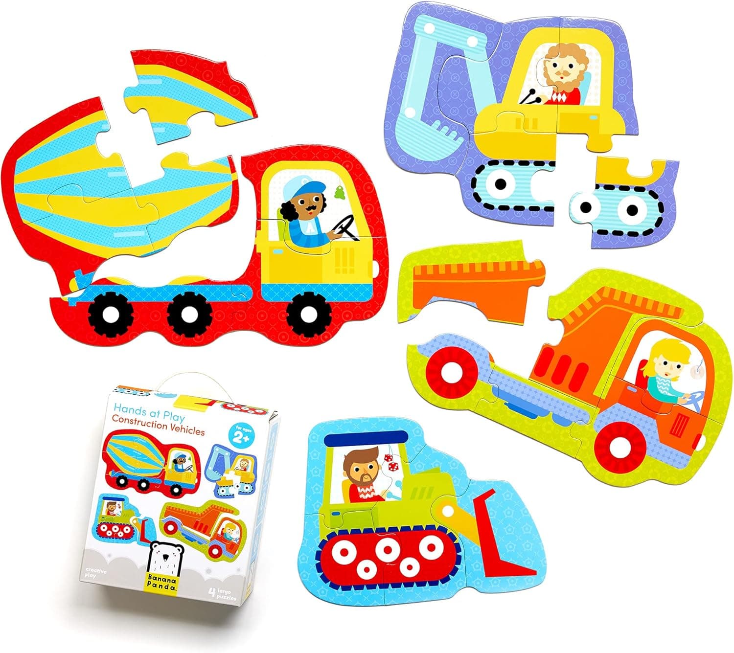 Banana Panda - Hands at Play Construction Vehicles - Jigsaw Puzzle Set - includes 4 Large Progressive Puzzles for Kids Ages 2 Years and Up
