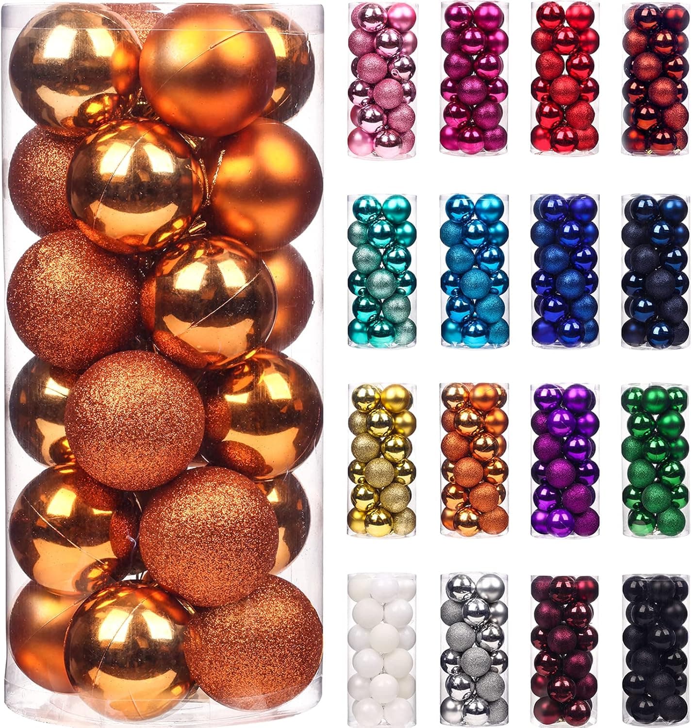 Emopeak 24Pcs Christmas Balls Ornaments for Xmas Christmas Tree - Shatterproof Christmas Tree Decorations Hanging Ball for Holiday Wedding Party Decoration (Orange, 1.57"-4.2CM)
