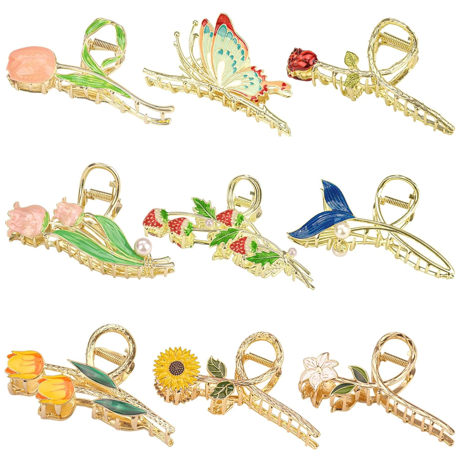 9 Pieces Flower Hair Claw Clips Large Tulip Hair Claw Clips Butterfly Hair Claw Clips Non Slip Strong Hold Metal Jaw Clips 90's Hair Clamps for Thick Thin Hair