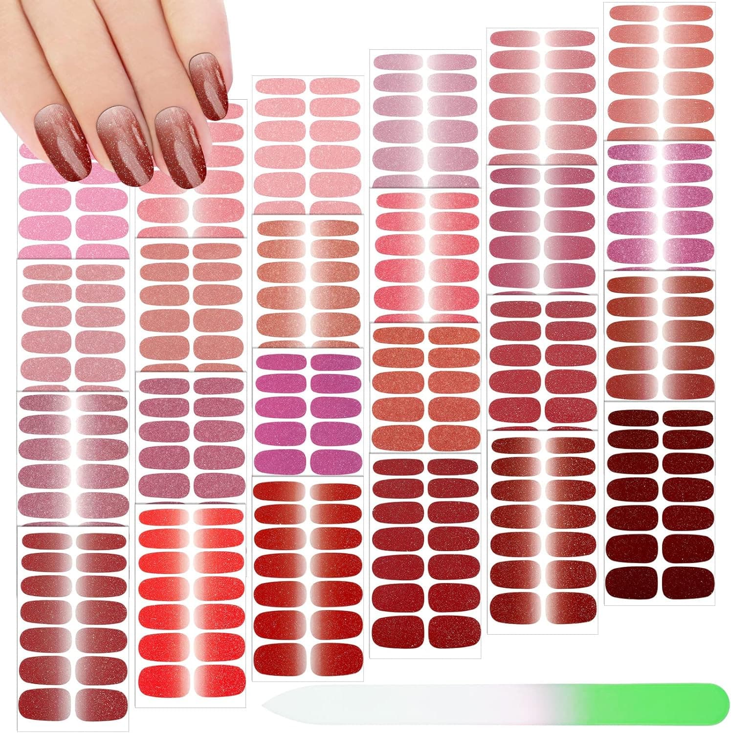 336 Pieces 24 Sheets Full Wrap Nail Polish Stickers Nail Strips Self-Adhesive Gel Nail Strips Art Decals with Nail File for Home Women Girls DIY Nail Decorations(Glitter Style)