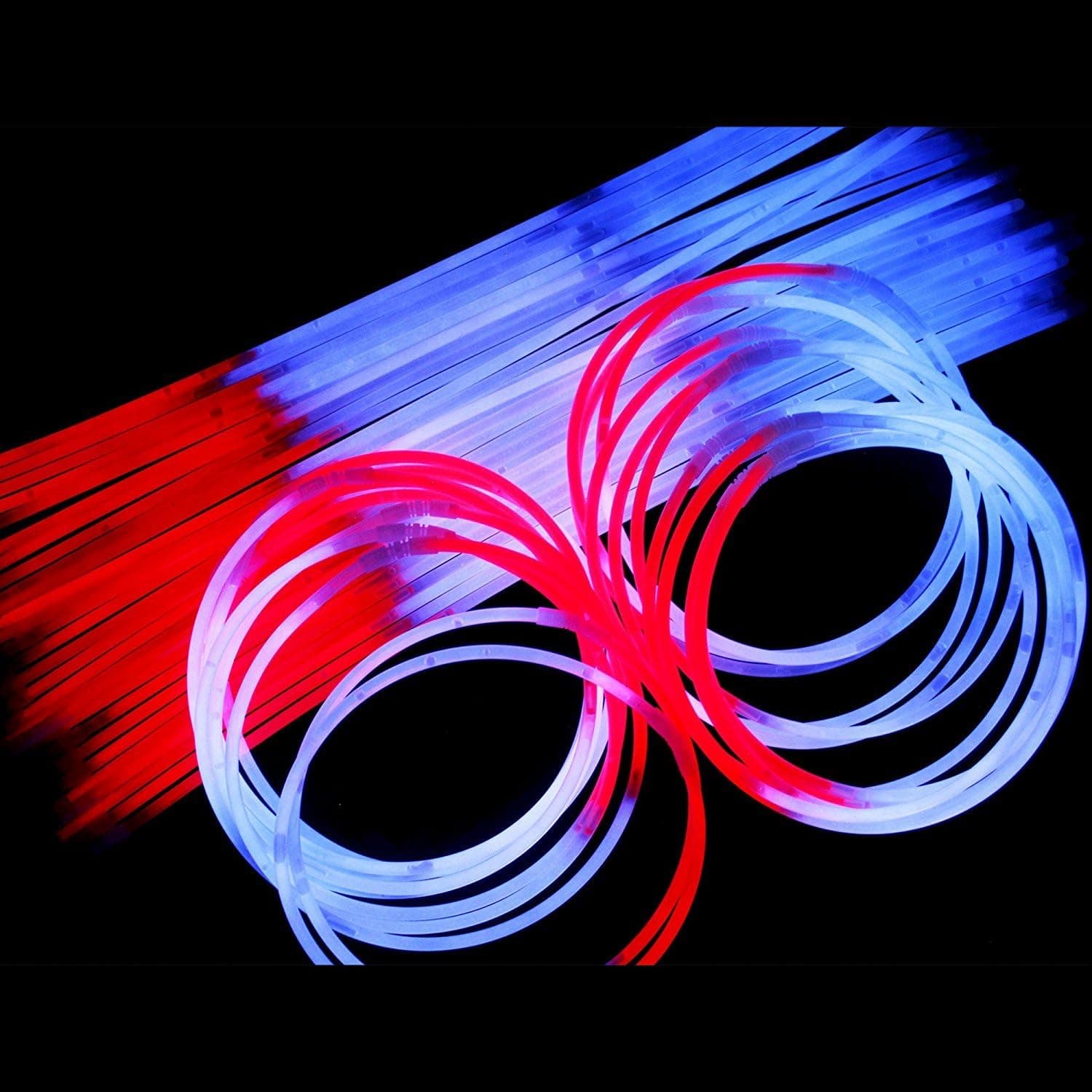 Fun Central 100 Pieces - 22 Inches Glowstick Necklace in Bulk for Fourth of July Accessories - Red-White-Blue