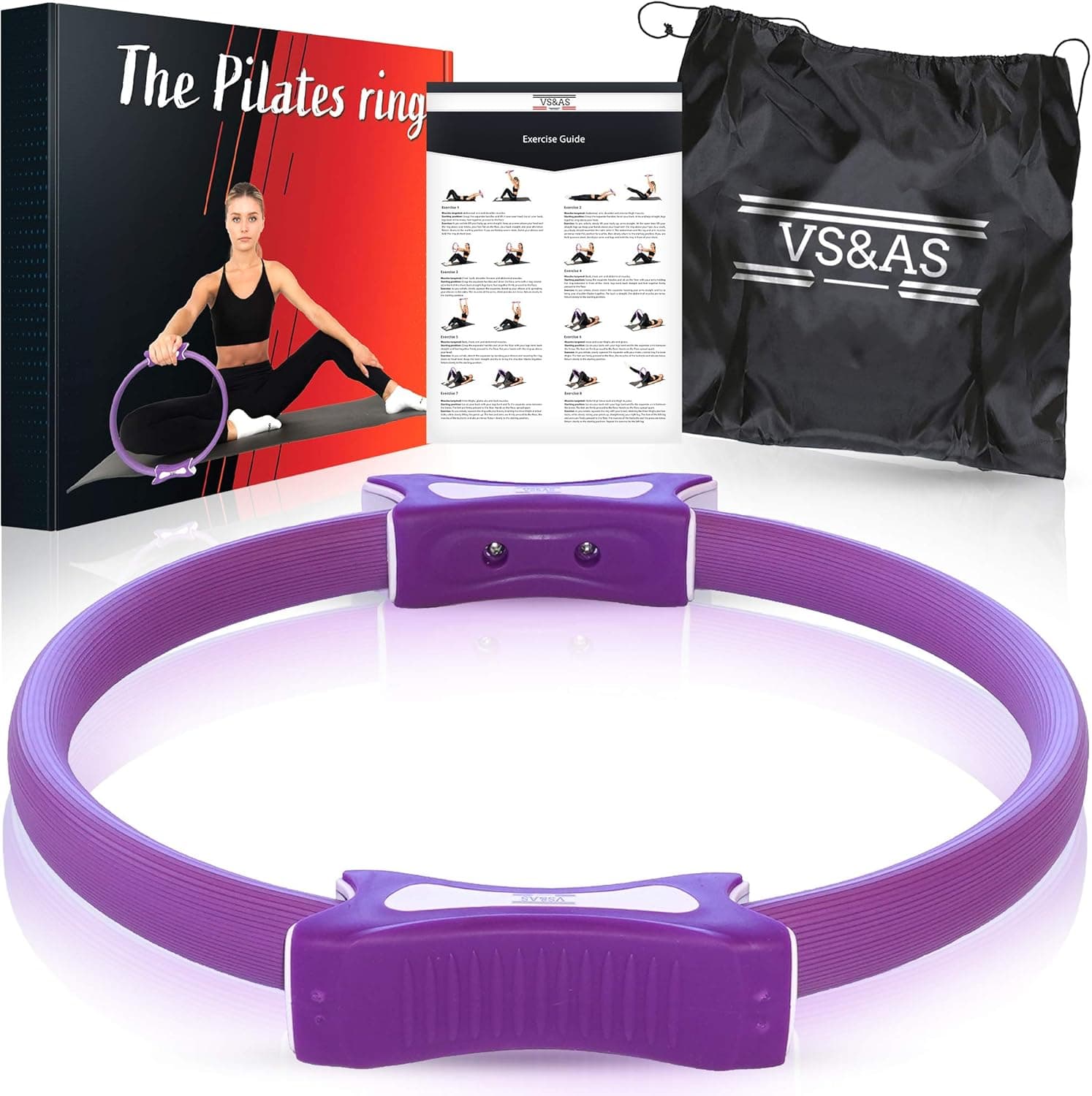 VSAS Pilates Ring for The Perfect Thigh Workout | Comfortable Pilates Circle with Unique Dual Grip | Pilates Ring Circle 13.5" + Exercise Guide Pilates Wheel for Thigh Workout Equipment for Women