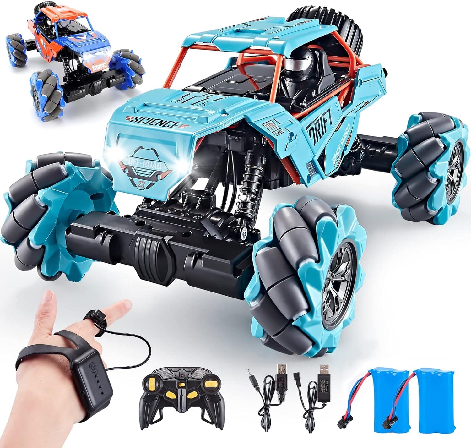 XMWRC 1:14 Scale 4WD Metal Gesture Sensor RC Car, 360° Rotating Hand Controlled Monster Truck All Terrains Remote Control Car Vehicle Stunt Car with Rechargeable Batteries for Boys Kids and Adults…