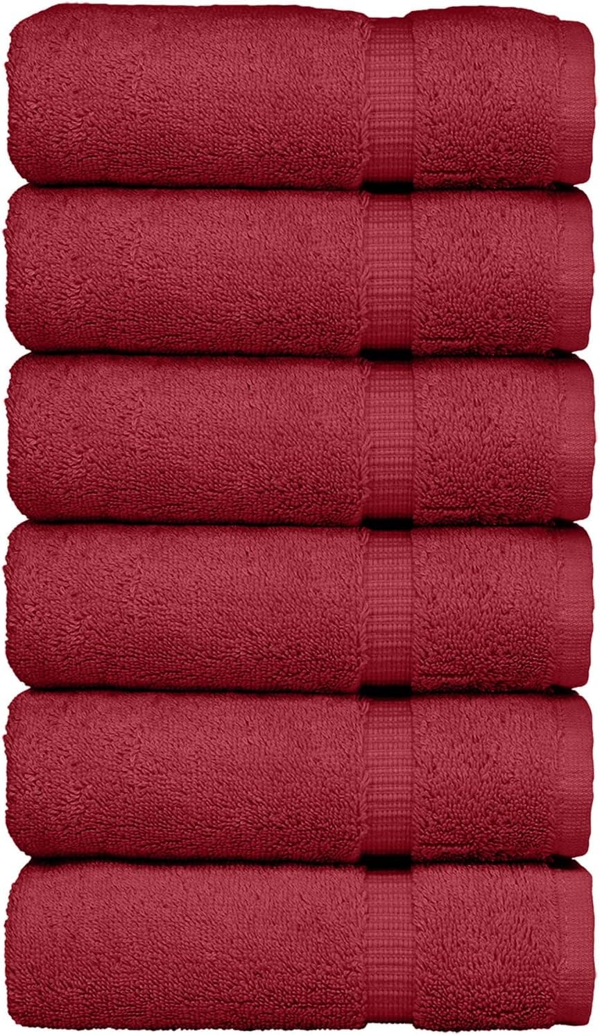 Luxury Hotel & Spa Quality, Quick Dry 100% Turkish Cotton 700 GSM, Eco Friendly Towel, for Bathroom, Gymand Kitchen Dobby Border Soft Hand Towel Set 16 X 30, Cranberry, Hand Towels - Set of 6