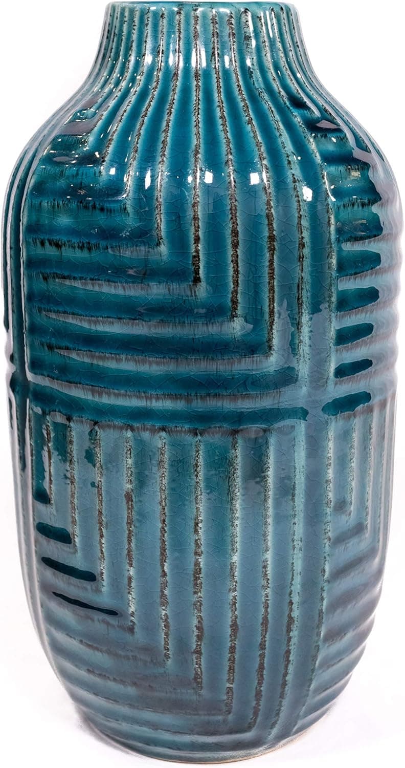 Moonkey Contemporary Ceramic Home Decor Hand Finished Colorful Vase (5.75W, 5.75D, 10.5H), Ideal Gift for Housewarming, Wedding, Special Occasion, Dried Floral Arrangement, Office, Spa,