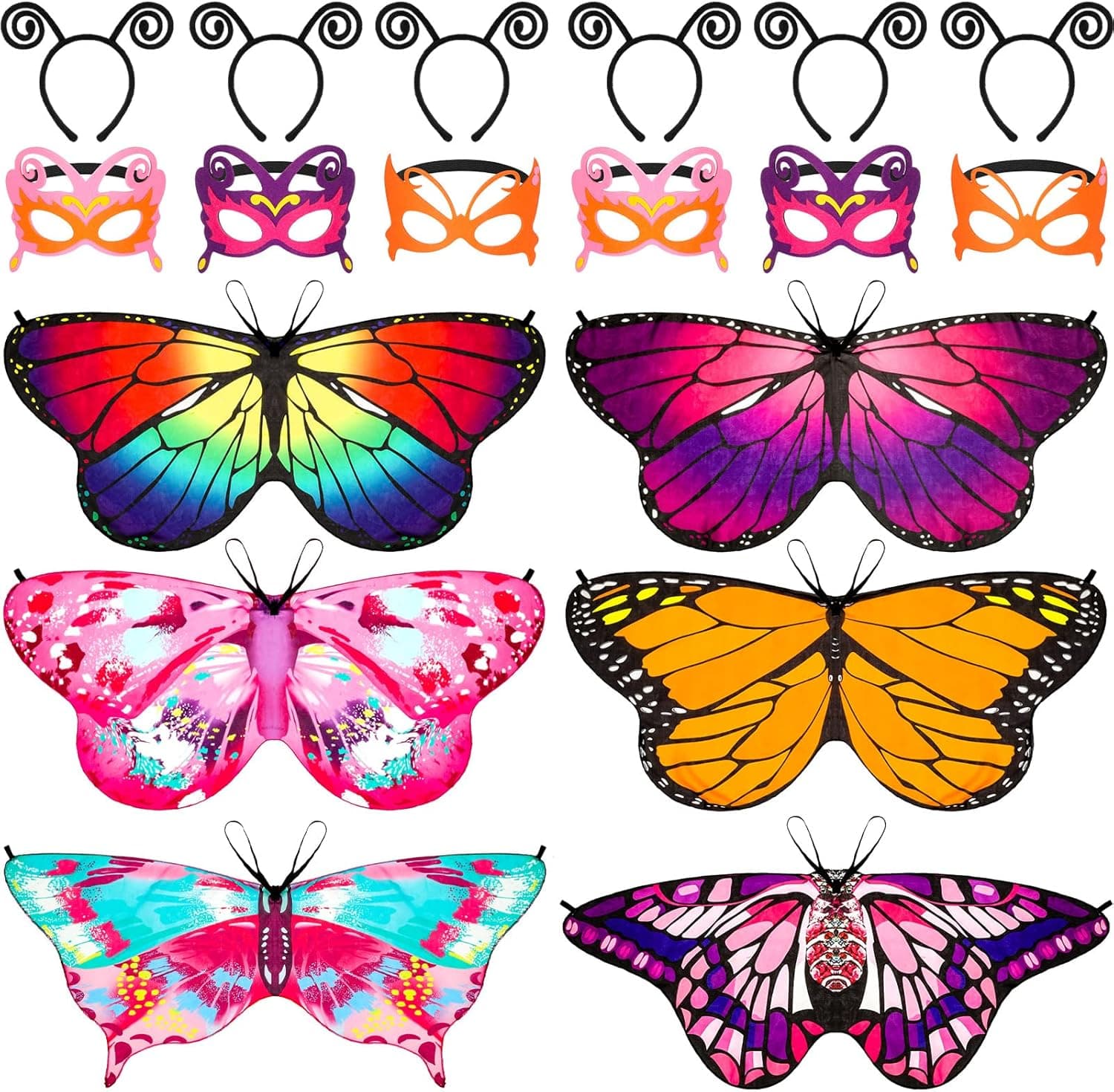 6 Set Kids Fairy Butterfly Costume for Girls Halloween Butterfly Costumes & Rainbow Tutu Dress Up Party Supplies