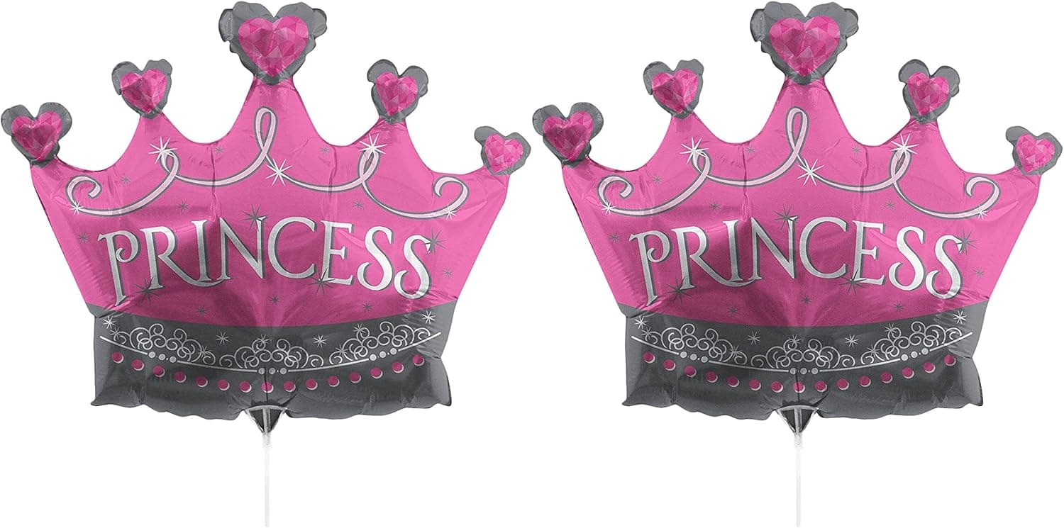Set of 2 Foil Air Filled Balloons! Helium Free - Sticks and Joiner - Stars - Unique Themes - Party Balloons and Birthday Balloons Perfect for Any Party Decoration! (2ct Princess Tiara 36")