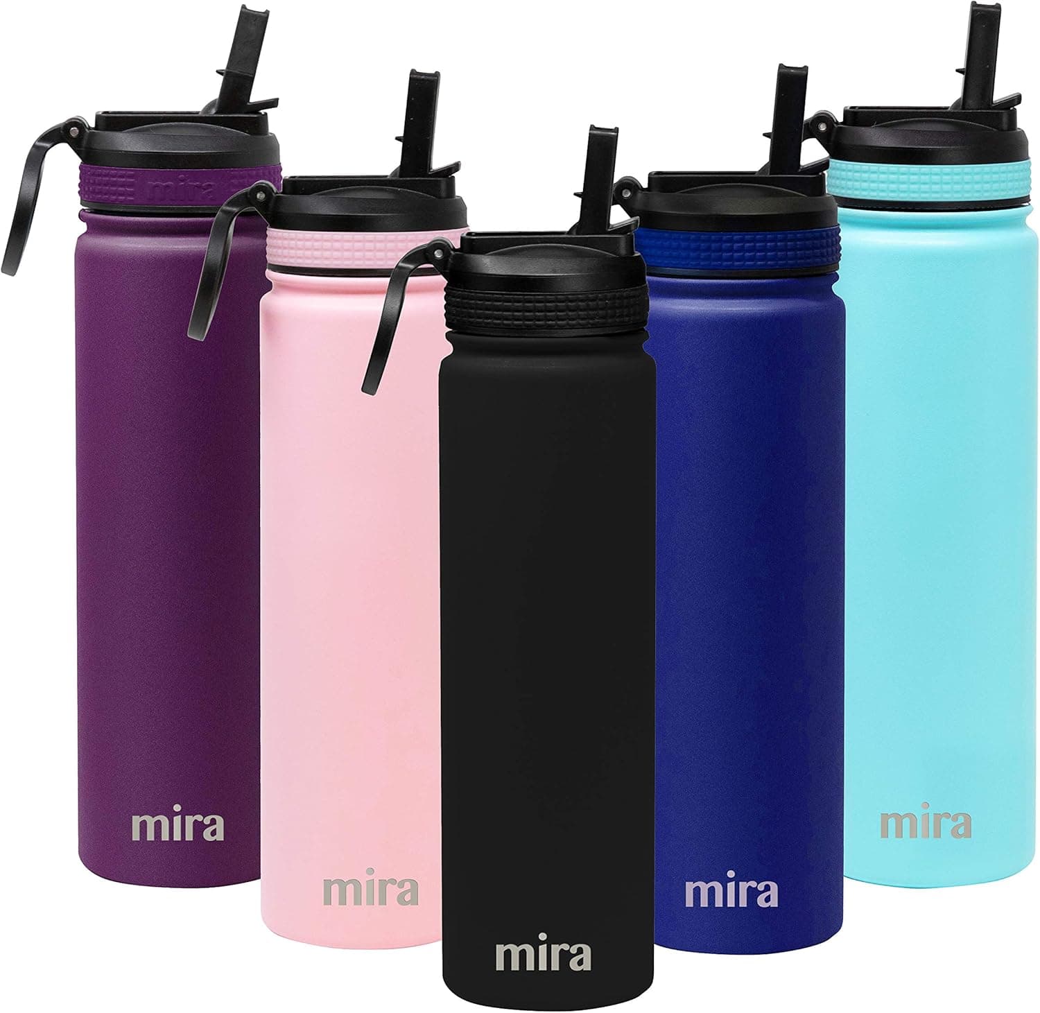 MIRA 24 oz Stainless Steel Water Bottle with Straw Lid - Hydro Vacuum Insulated Metal Thermos Flask Keeps Cold for 24 Hours, Hot for 12 Hours - BPA-Free Straw Lid Cap - Black