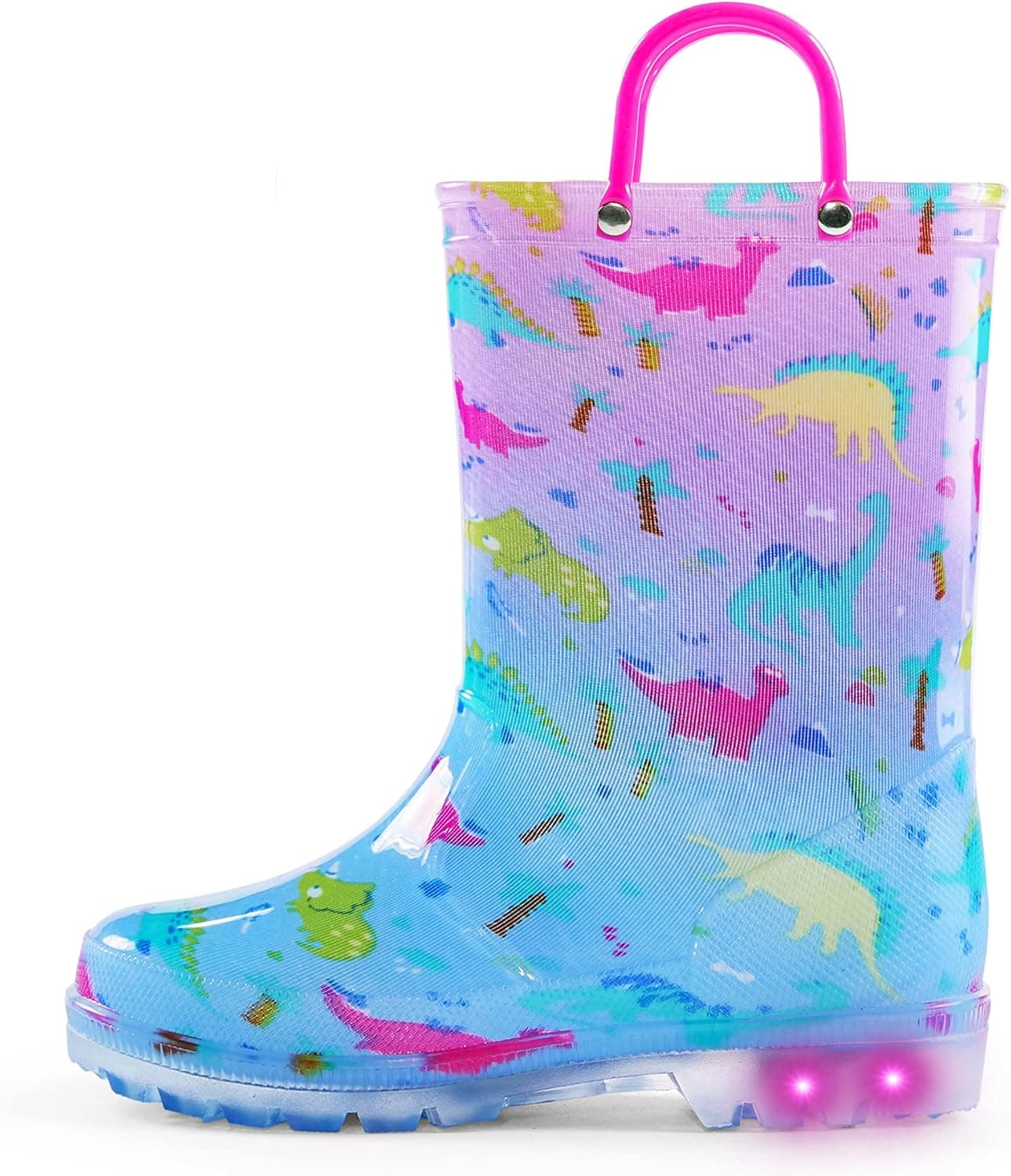 K KomForme Kids Rain Boots, Waterproof Light up Boots with Easy-on Handles