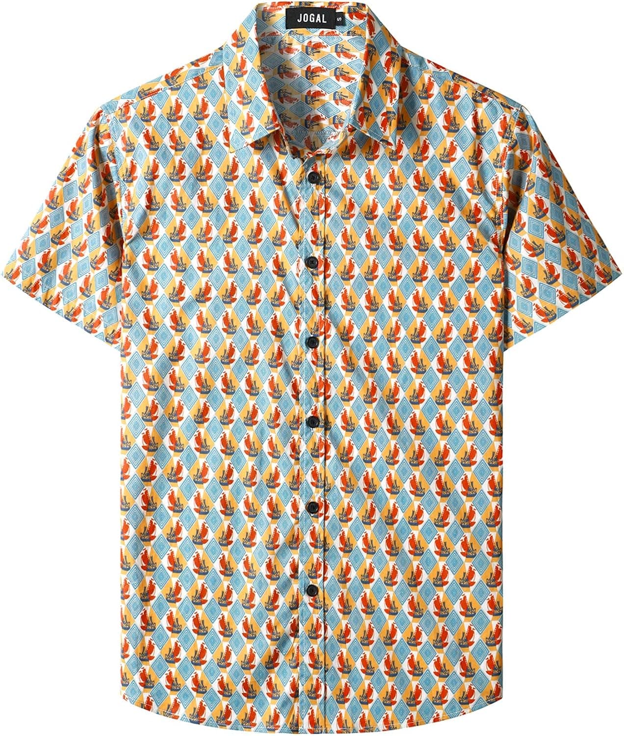 JOGAL Mens Hawaiian Shirt Short Sleeve Aloha Casual Floral Button Down Shirts