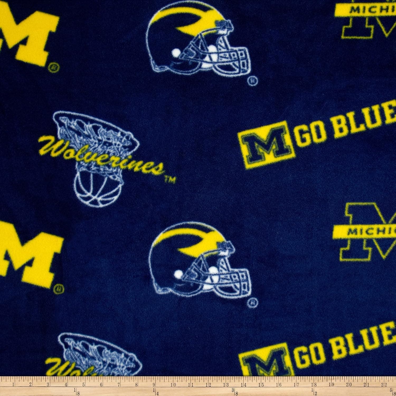 College University of Michigan Wolverines Navy Print Fleece Fabric By the Yard