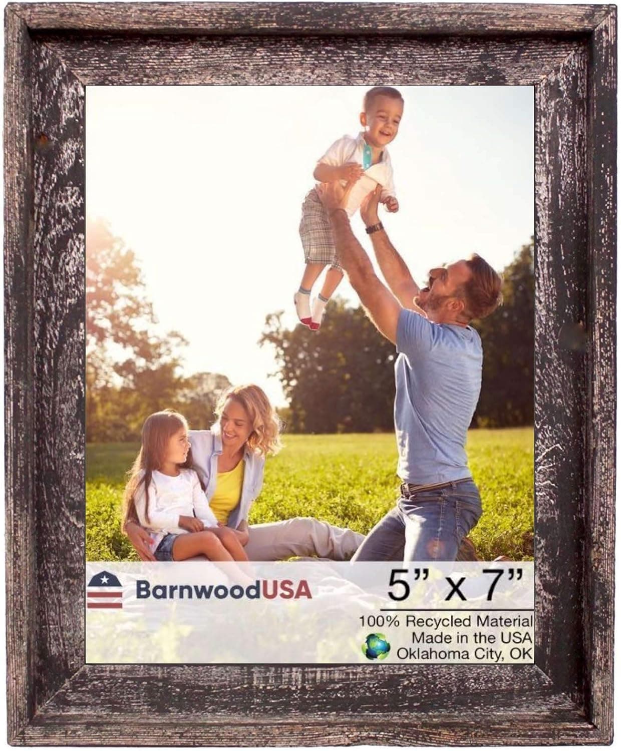 BARNWOODUSA | Farmhouse Style Rustic 5x7 Picture Frame | Signature Molding | 100% Reclaimed Wood | Rustic | Smoky Black