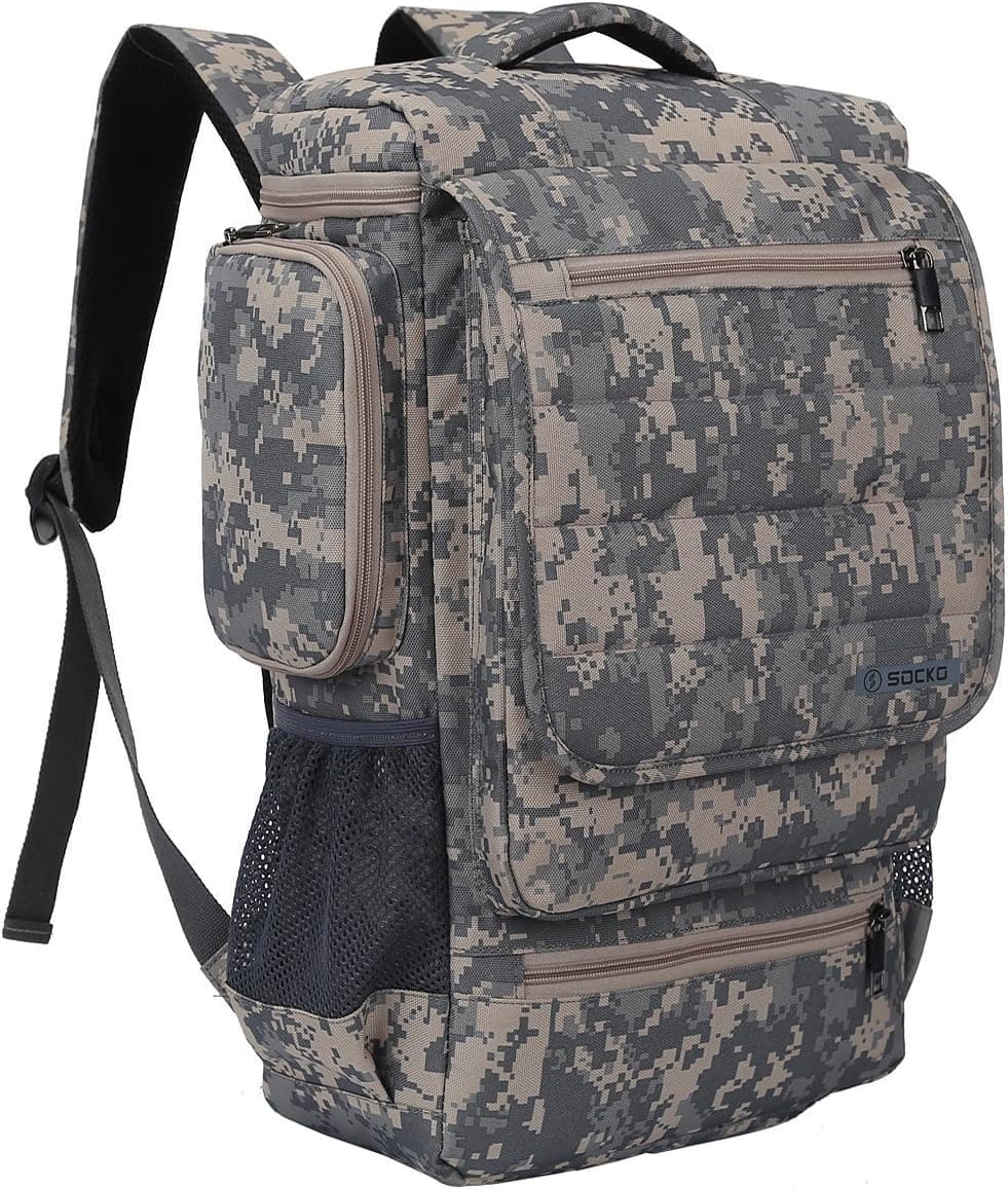 Laptop Backpack,SOCKO Unisex Luggage & Travel Bags Knapsack,Rucksack Backpack Hiking Bags Students School Shoulder Backpacks Fits Up to 17.3 Inch Laptop MacBook Computer,Green Camouflage