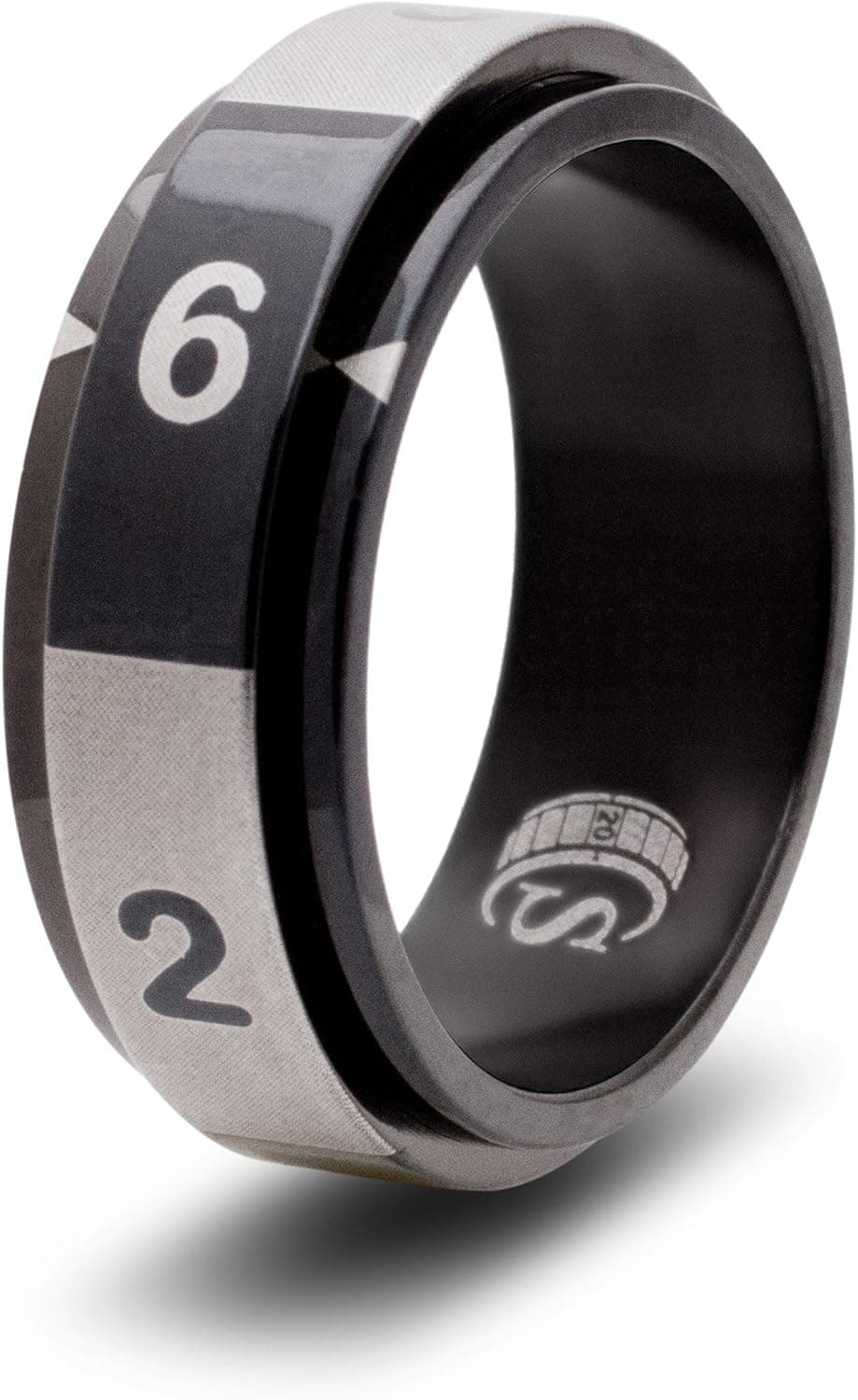 CritSuccess d6 Dice Ring with 6 Sided Die Spinner (Size 14 - Stainless Steel - Black)