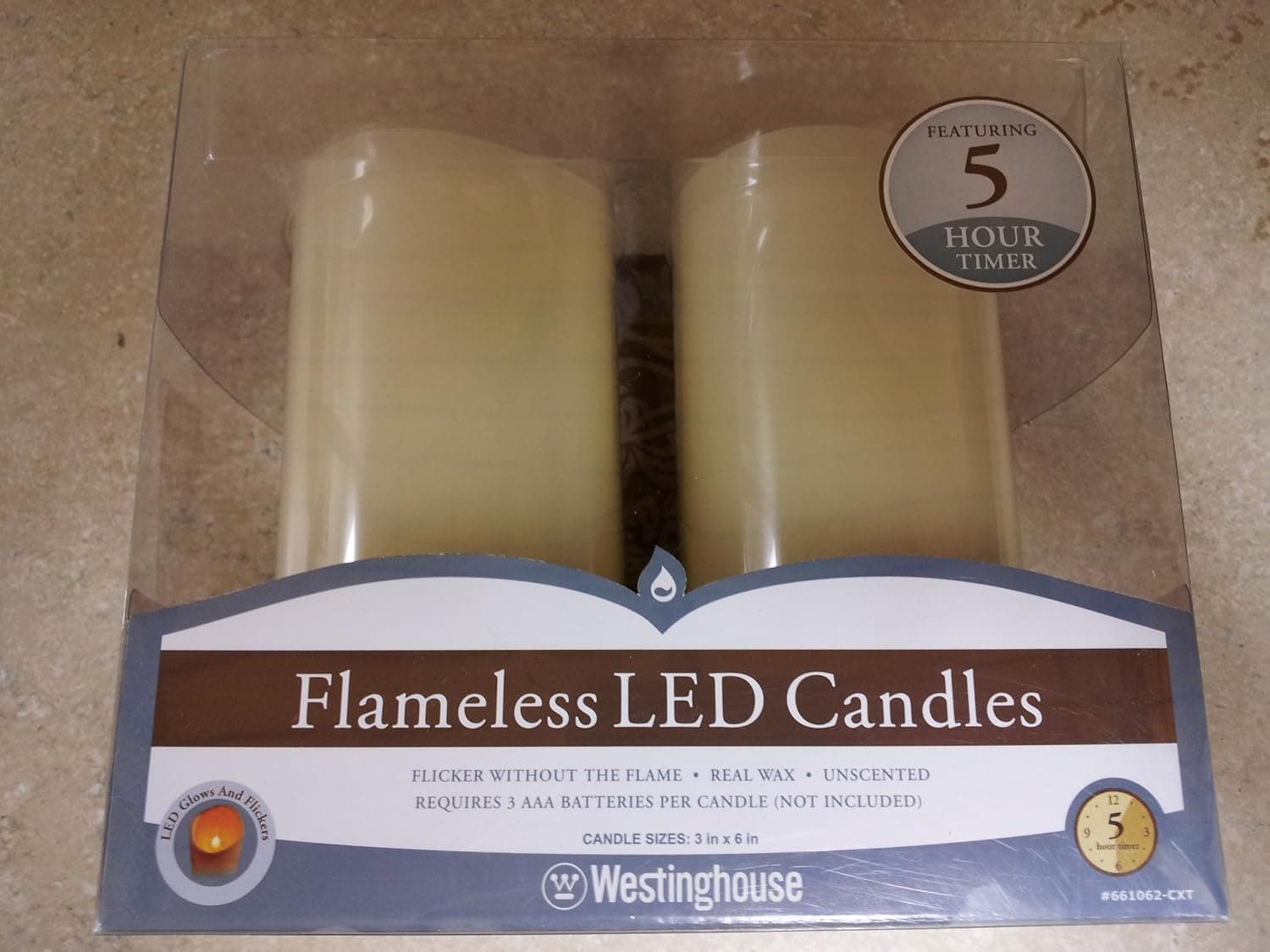 Westinghouse Flameless LED Candles 2 Pack - Unscented & 5hr Timer (Size: 3" x 6")
