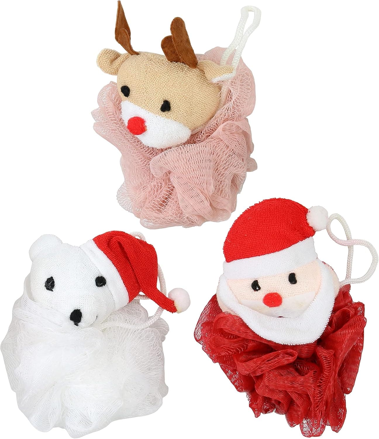 Iconikal Kid's Christmas Bath Character Loofahs, Santa, Reindeer, Polar Bear