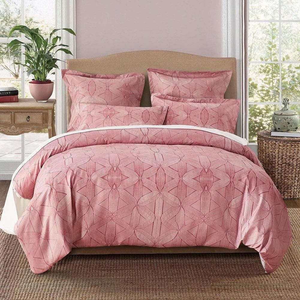 DuShow Satin Silk Duvet Cover Set Queen Pink Jacquard Floral Silky 3 Pieces Bedding Set with Zipper Closure -Ultra Soft 1 Duvet Cover and 2 Pillowcases