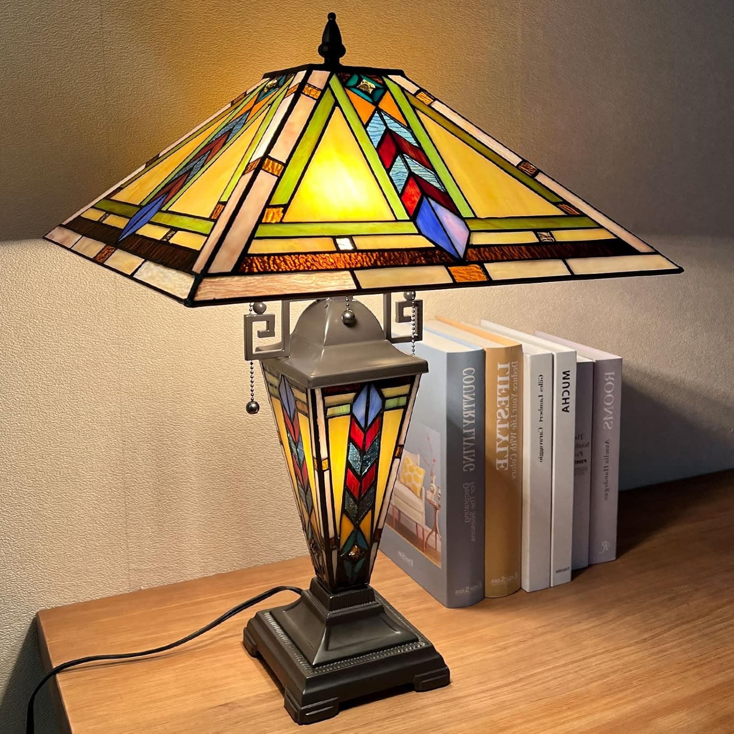 Thatyears Tiffany Table Lamp Firecracker Antique Style Stained Glass 16X16X24 Inches Desk Lamp Decor for Bedroom Living Room Home Office