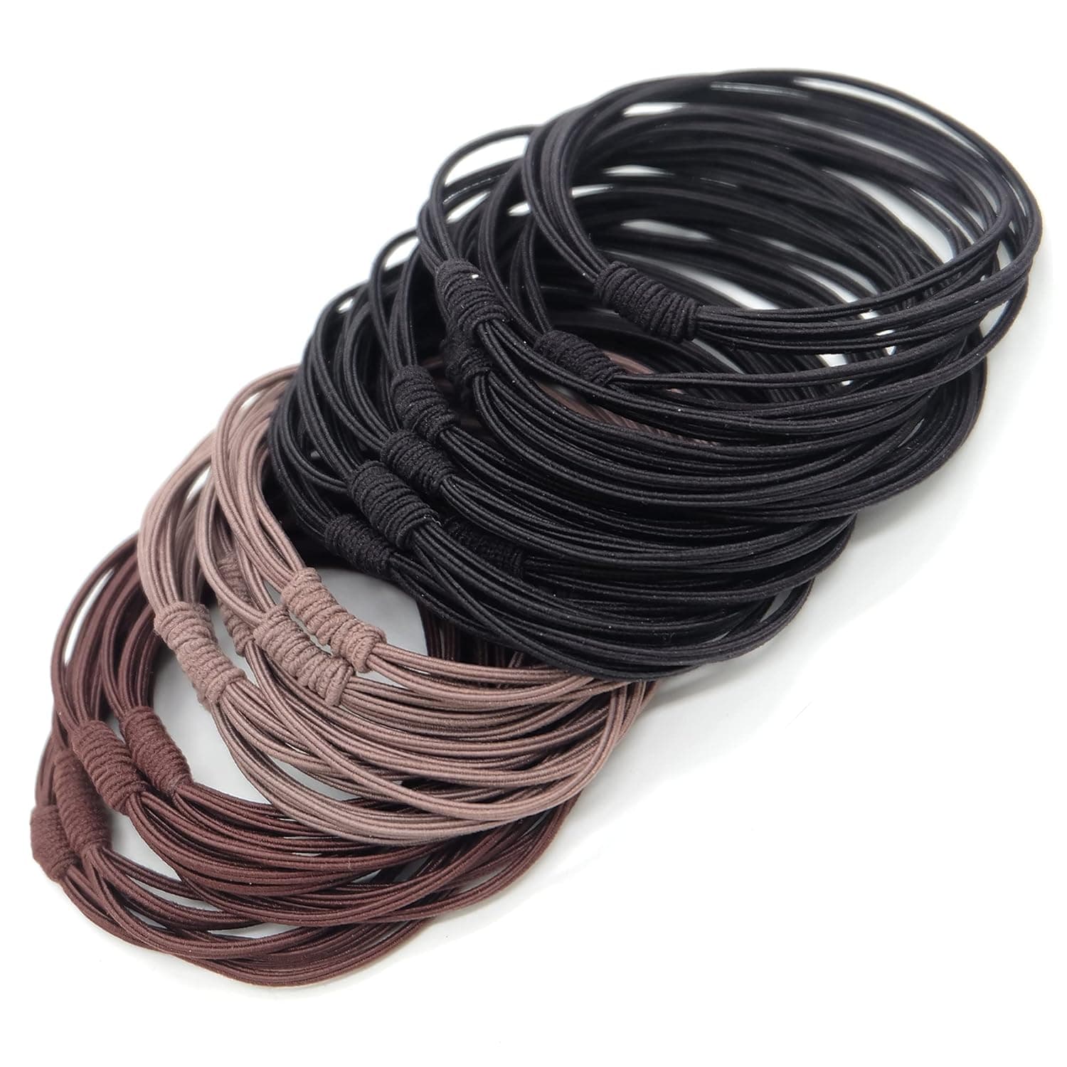 WDGROW Large Seamless Hair Ties for Girls,Women,Men,Bracelets Hairties,No Crease,Fabric Hair Tie for Thin,Thick and Curly Hair,20Pcs,Braided,Knotted,4-1 Design,No Plastic,No Damage,Won't Tangle Hair and Pull Out (Black Gray Brown)