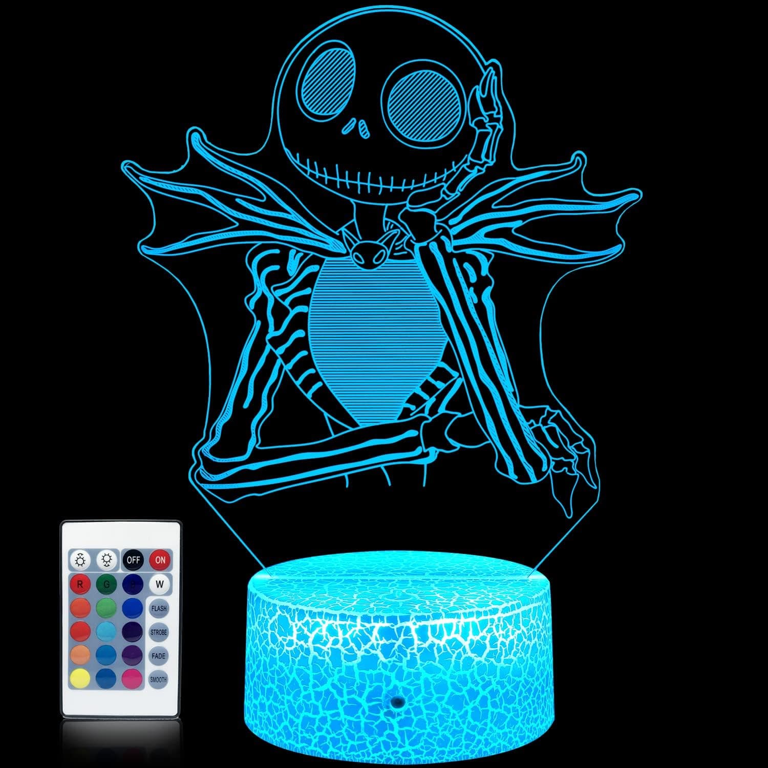 GIMFRY Jack Skellington Night Light for Kids 3D Halloween Gifts Lamp with Remote & Smart Touch 7 Colors + 16 Colors Changing Dimmable Anime Desk Lamp for Girls Boys Birthday Gifts