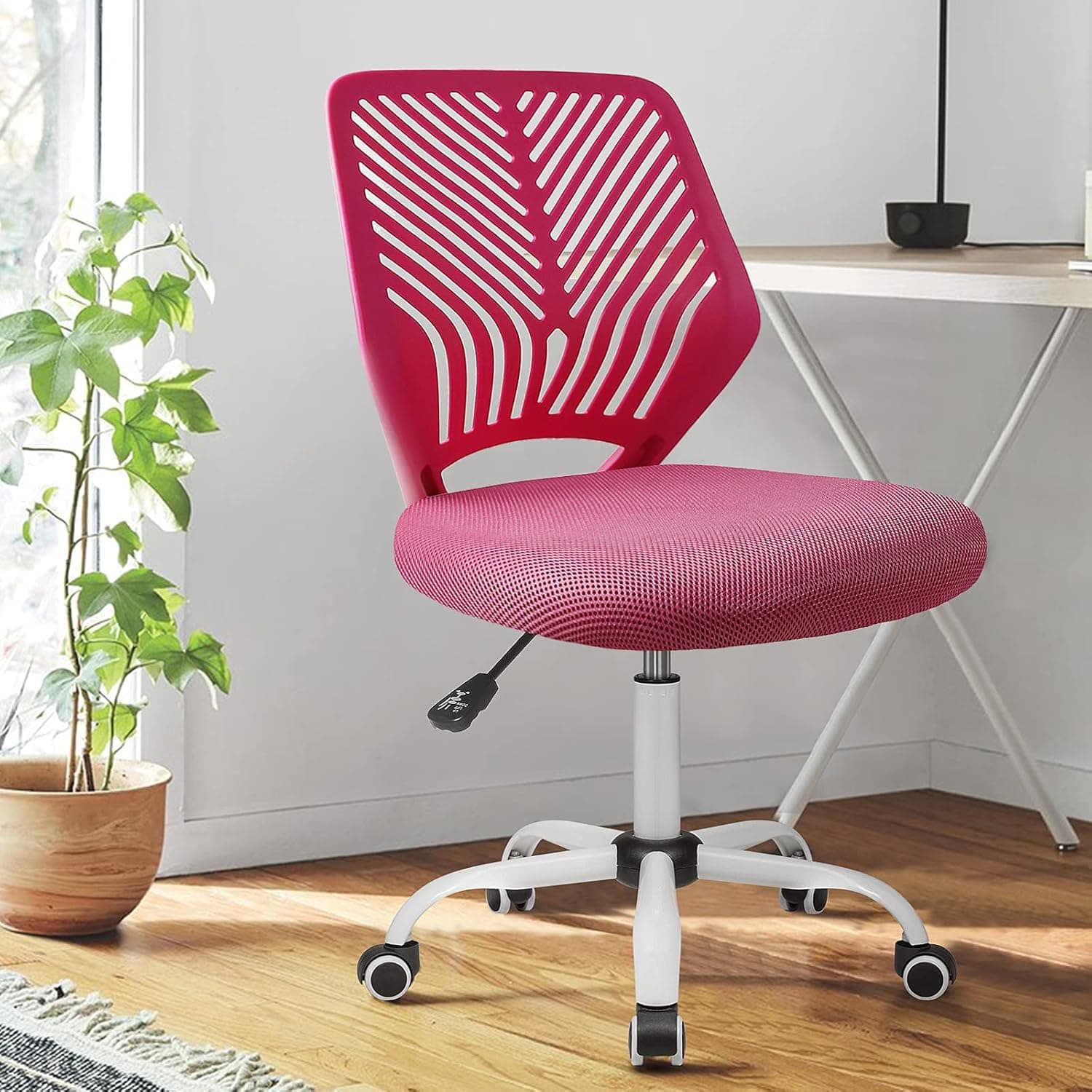 BOSSIN Task Chair Armless Office Chair Mesh Computer Chair Small Desk Chair with Back Support Adjustable Swivel Home Chair for Work Spaces(Bright Red)