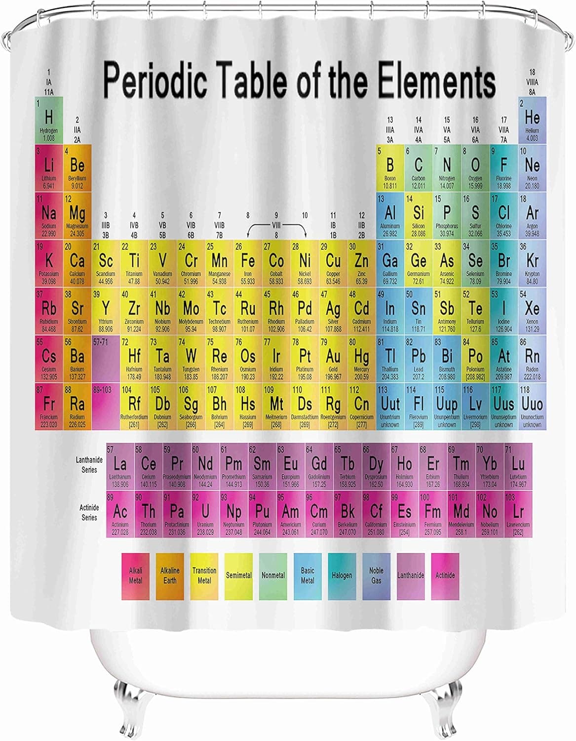 Taysta Fabric Waterproof Shower Curtain Curtains with Hooks Periodic Table of The Elements Colourful 72"X72" Decor Creative Home Decorative Bathroom