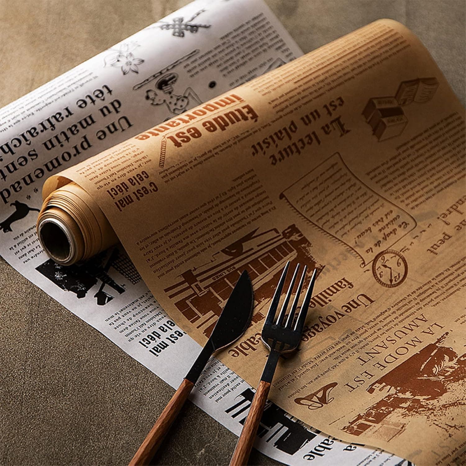 Fried Paper, Food-grade Grease Proof Non-Stick Food Wrapping Paper, Safe Natural Sheets for Baking, Roasting, Frying, Picnic, BBQ, Baskets Liner, 2 Rolls, White & Brown, 26.24ft x 11.8in (8m x 30cm)