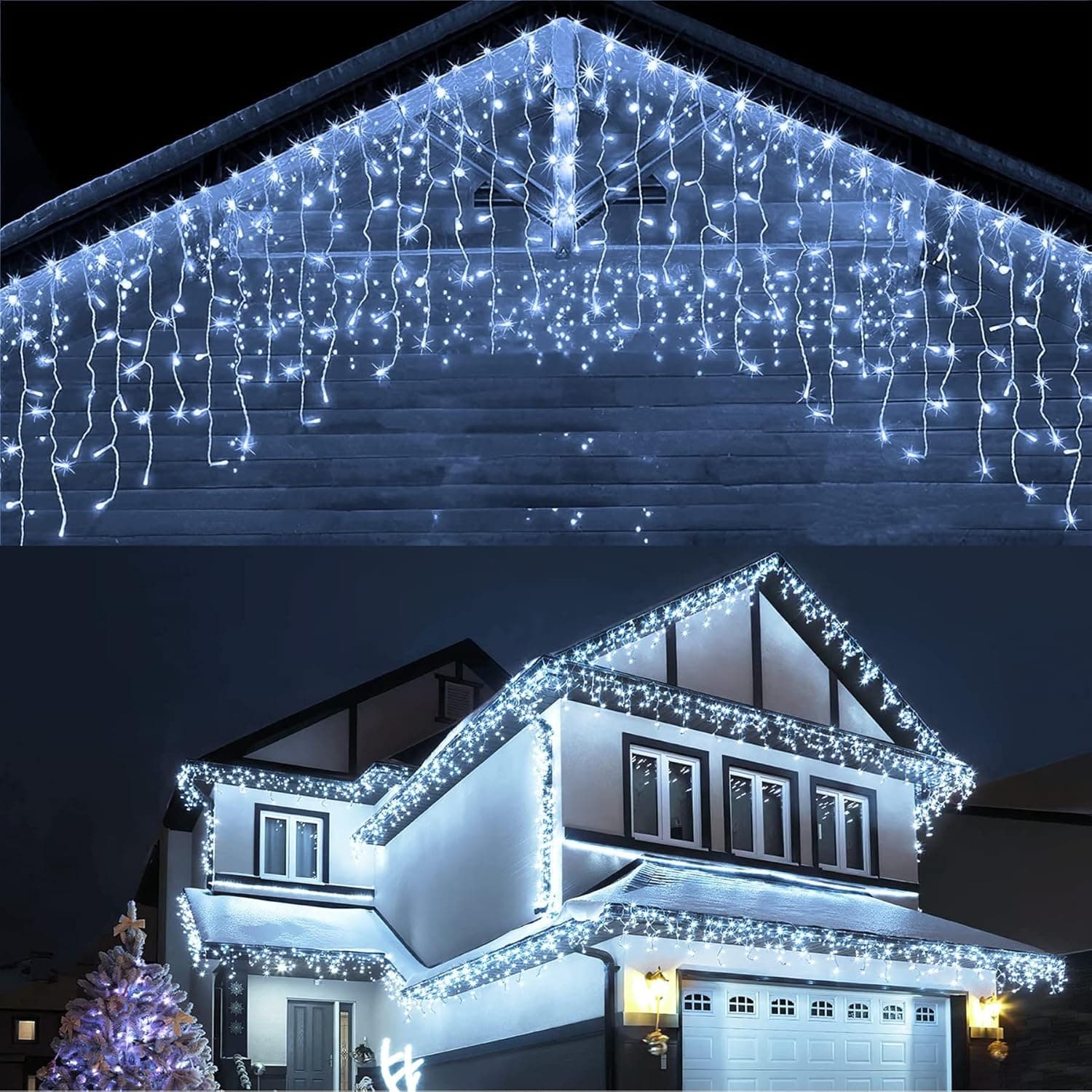Techip Christmas Lights Outdoor Icicle Lights 400LED 47FT 8Modes Connectable LED String Lights Plug in with 80Drops Indoor Decorations for Garden Wall Christmas Halloween Decorations Cool White