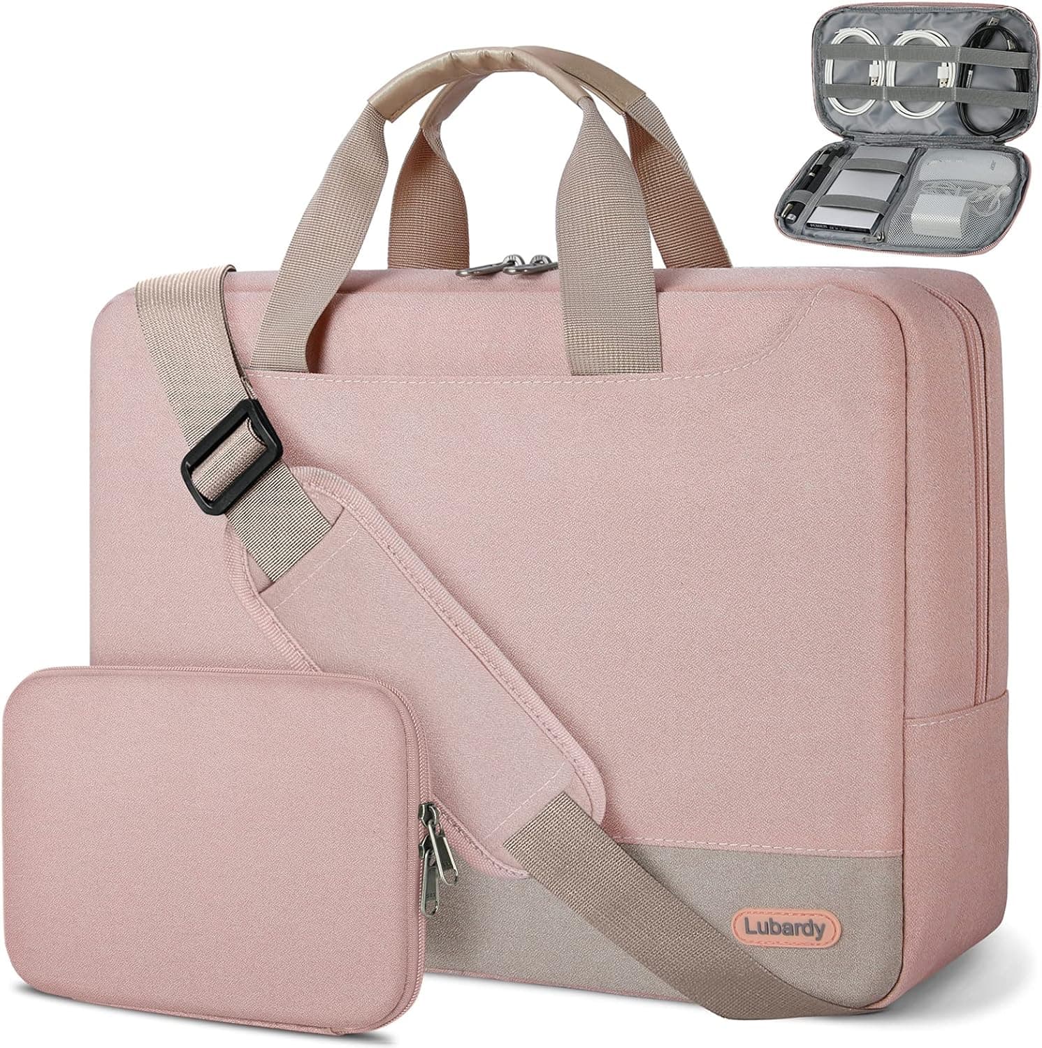 Laptop Bag 17 Inch Shoulder Bag with Cable Organize Bag Waterproof Laptop Sleeve Case for Women Business Briefcase College 17-17.3 Inch Laptop Carrier Pink