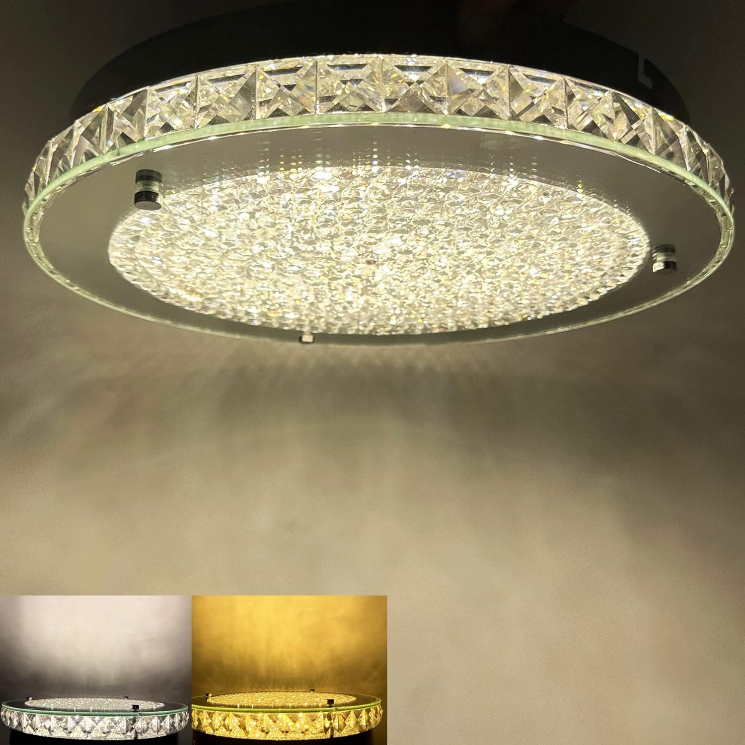 Lzawvm Ceiling Light Fixture Minimalist LED Flush Mount Light Ceiling 2460 LM Dimmable Crystal Chandelier 3000K/4000K 5000K Adjustable for Bathroom Kitchen Bedroom Hallway