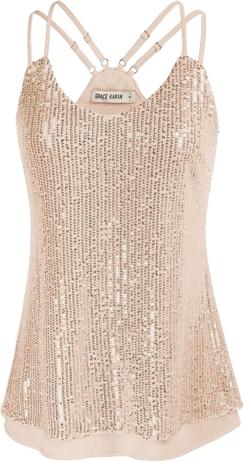 GRACE KARIN Women's Sleeveless Sparkle Shimmer Camisole Vest Sequin Tank Tops