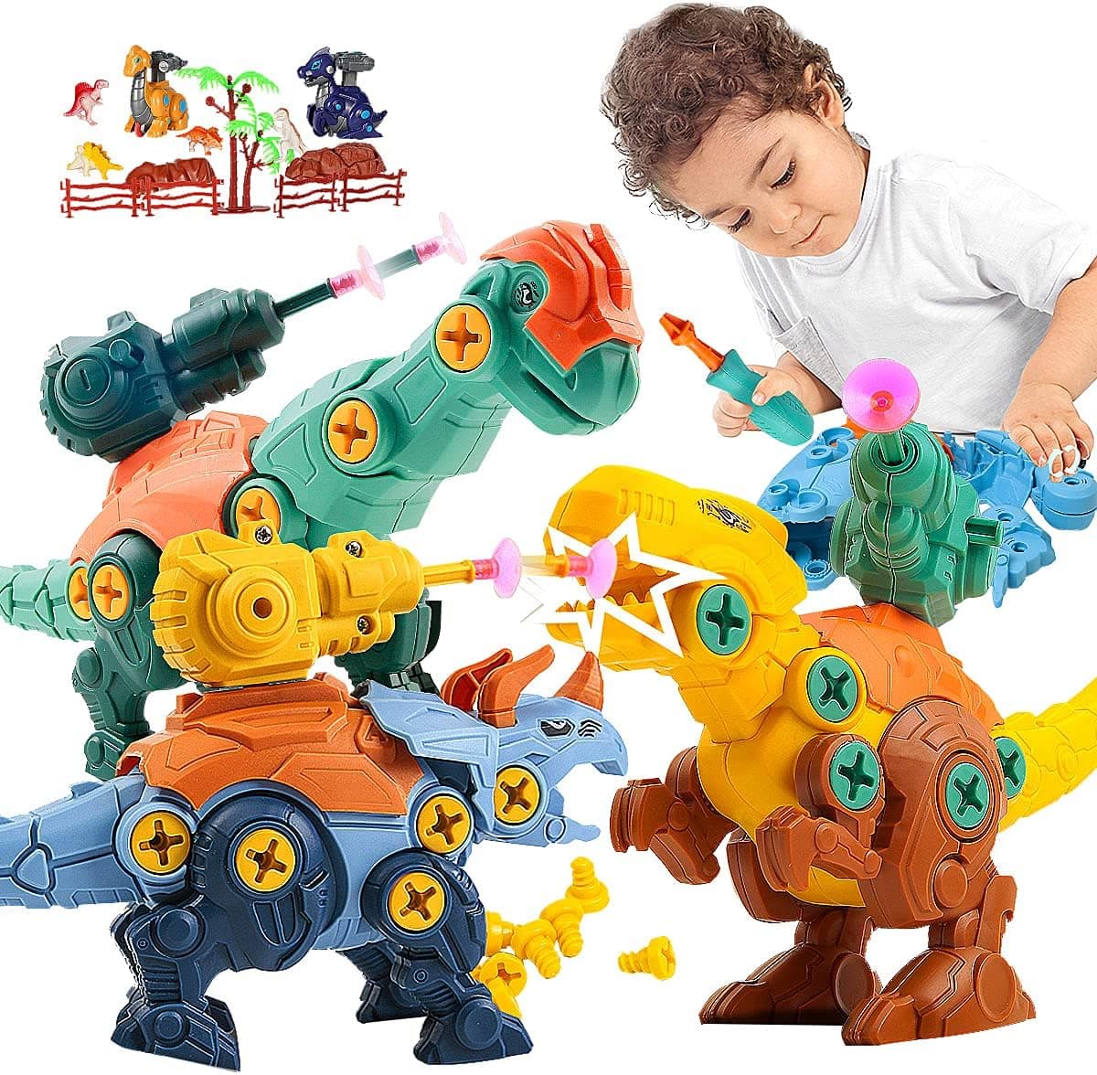 Dinosaur Toys for 3-6 Year Old Boy, Take Apart Monster Toys for Boys Girls Gifts, Building Toys for 5 Year Old Boys Gifts, Educational Stem Toys for 3 4 5 6 7 Year Old Jurassic World Toys Cars