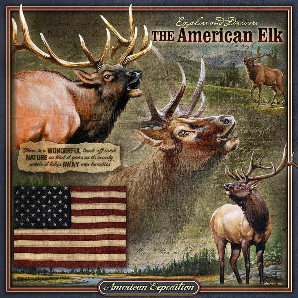 American Expedition TNSQ-104 Square Tin Art Sign, Elk, Multi-Color