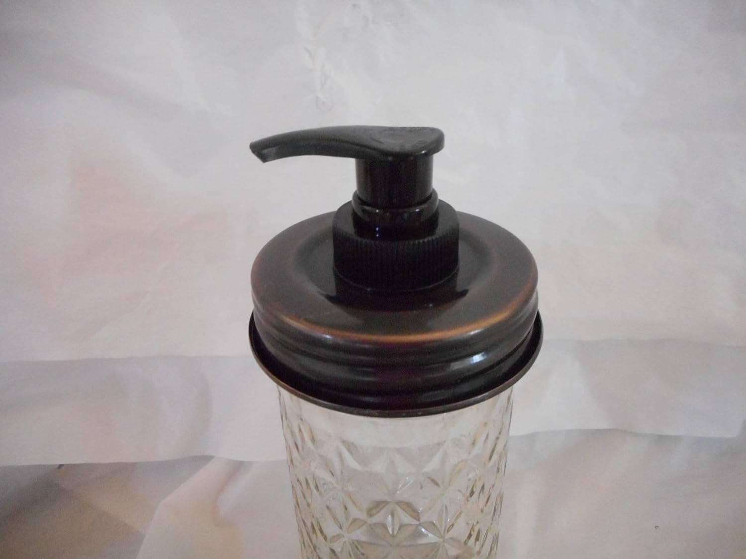 (1) Lined Regular/Standard Opening Antique Copper Lid with Black Plastic Pump (Single Pack) - Mason Jar Lotion/Soap Dispenser Lid