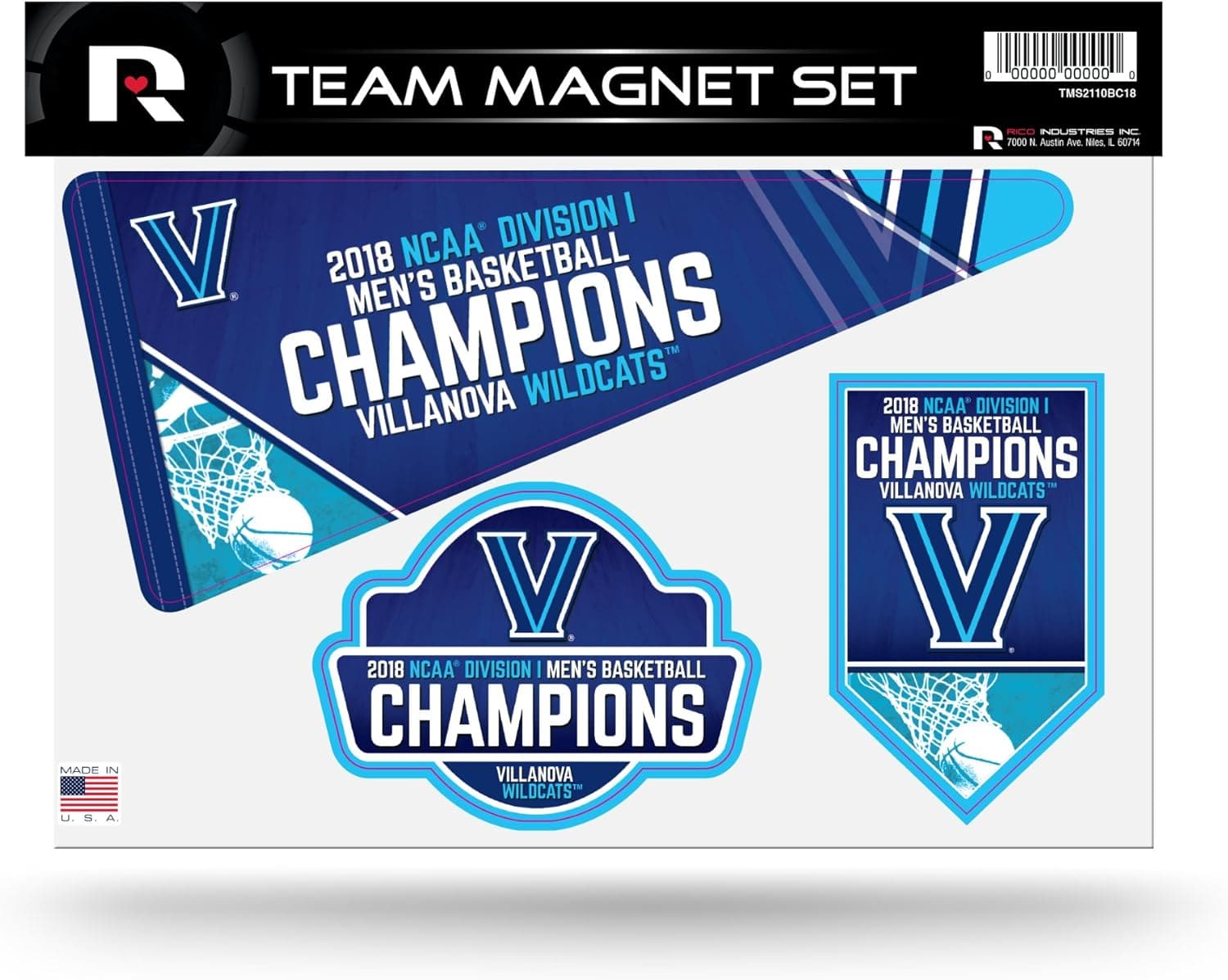 NCAA Villanova Wildcats 2018 Men's National Basketball Champions Die Cut Team Magnet Set Sheet