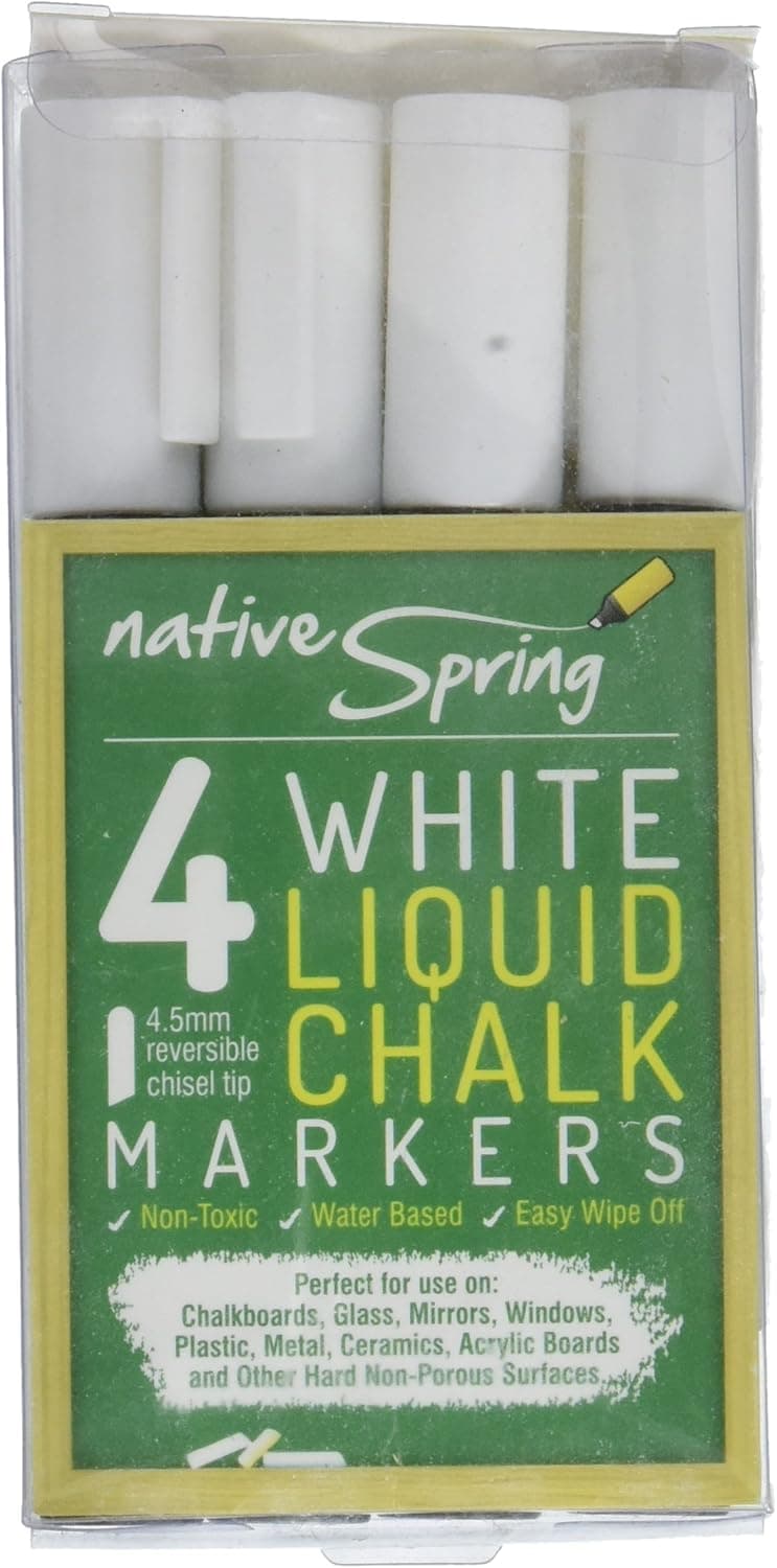 Native Spring White Liquid Chalk Marker Pens 4.5mm Reversible Tip 4-Pack