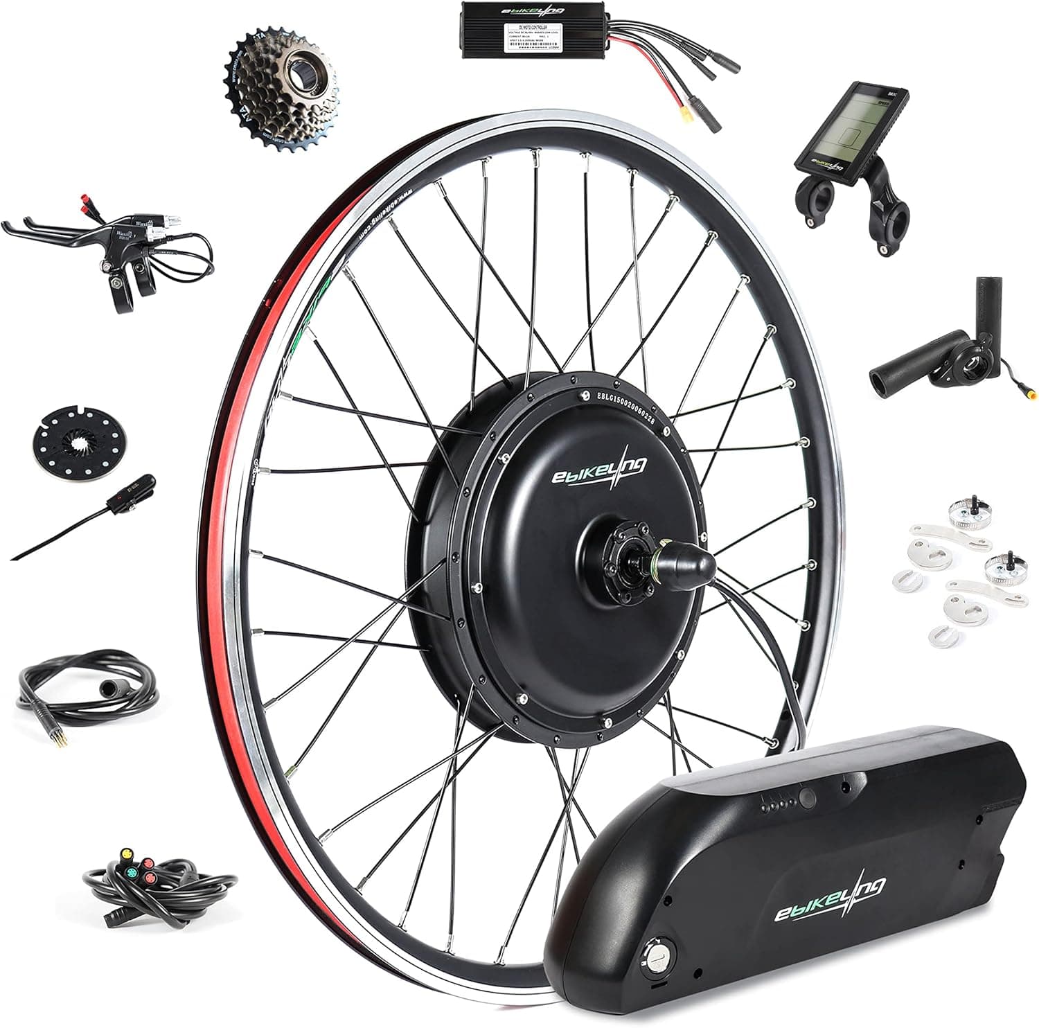 EBIKELING Waterproof Ebike Conversion Kit with Battery 26" Direct Drive Front or Rear Wheel Electric Bike Conversion Kit Ebike Battery & Charger Included 1500W 1200W Electric Bike for Adults