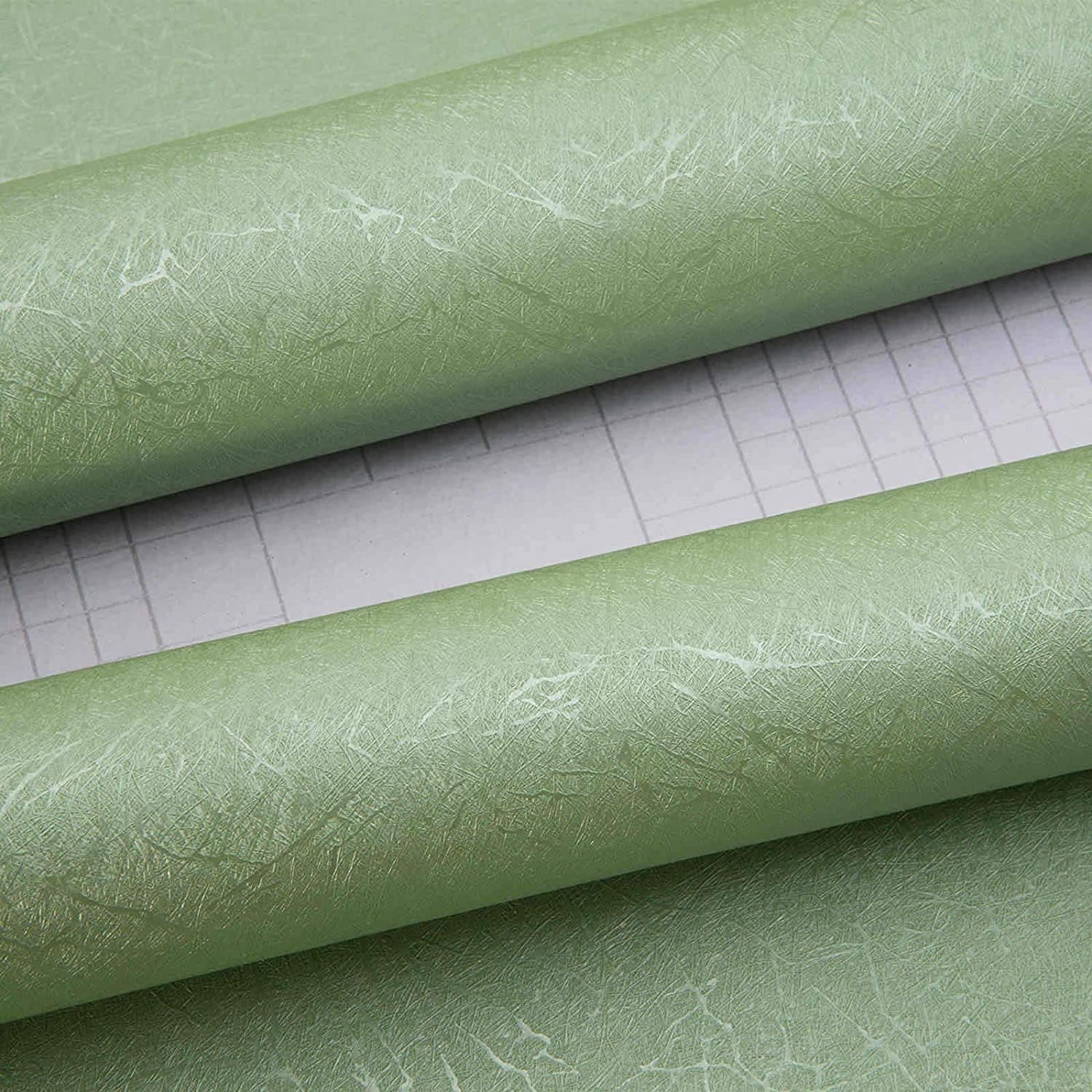 Green Silk Wallpaper Embossed Self Adhesive Peel and Stick Wallpaper Removable Kitchen Wallpaper Vinyl Green Wallpaper Cabinet Furniture Countertop Shelf Paper 15.7" X 393.7"