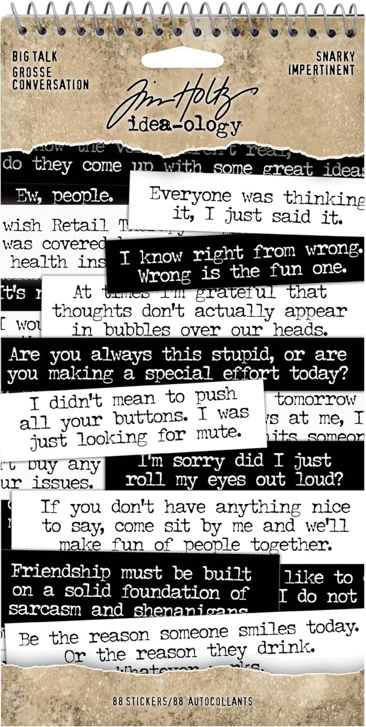 Tim Holtz, Advantus Big Talk Snarky Word Stickers, black and white