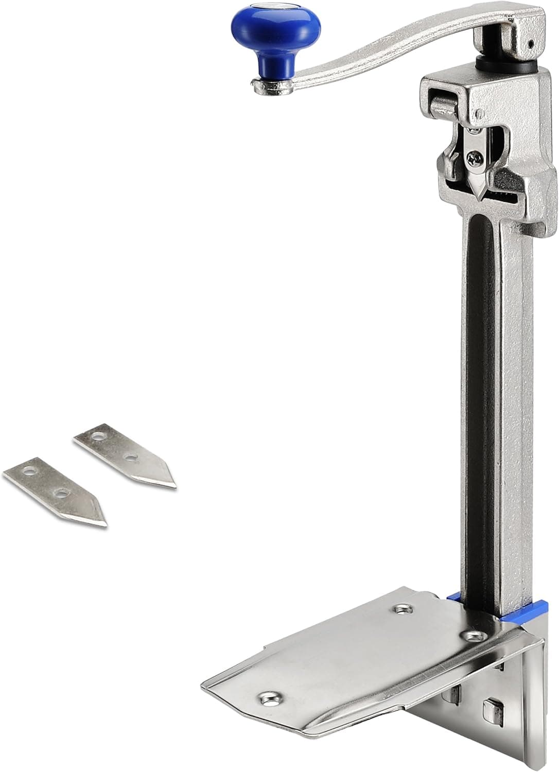 Commercial Grade Manual Can Opener - Industrial Design for Heavy Duty Use and Opening Cans of All Sizes, Including #10 Cans. Two Extra Cutting Blades Included with Purchase!