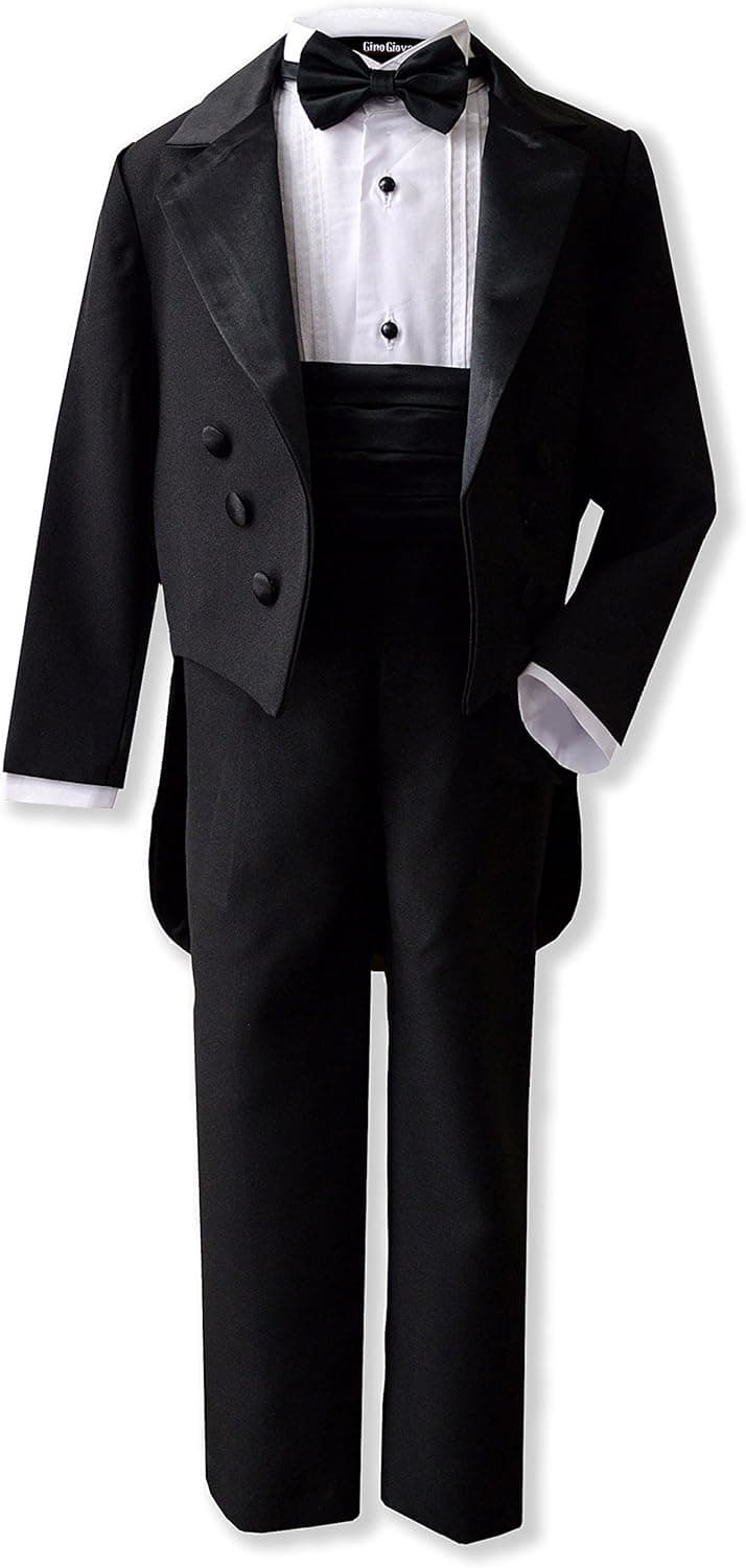 Gino Giovanni New Ring Bearer Boys Black Tuxedo Tail Set from Baby to Teen