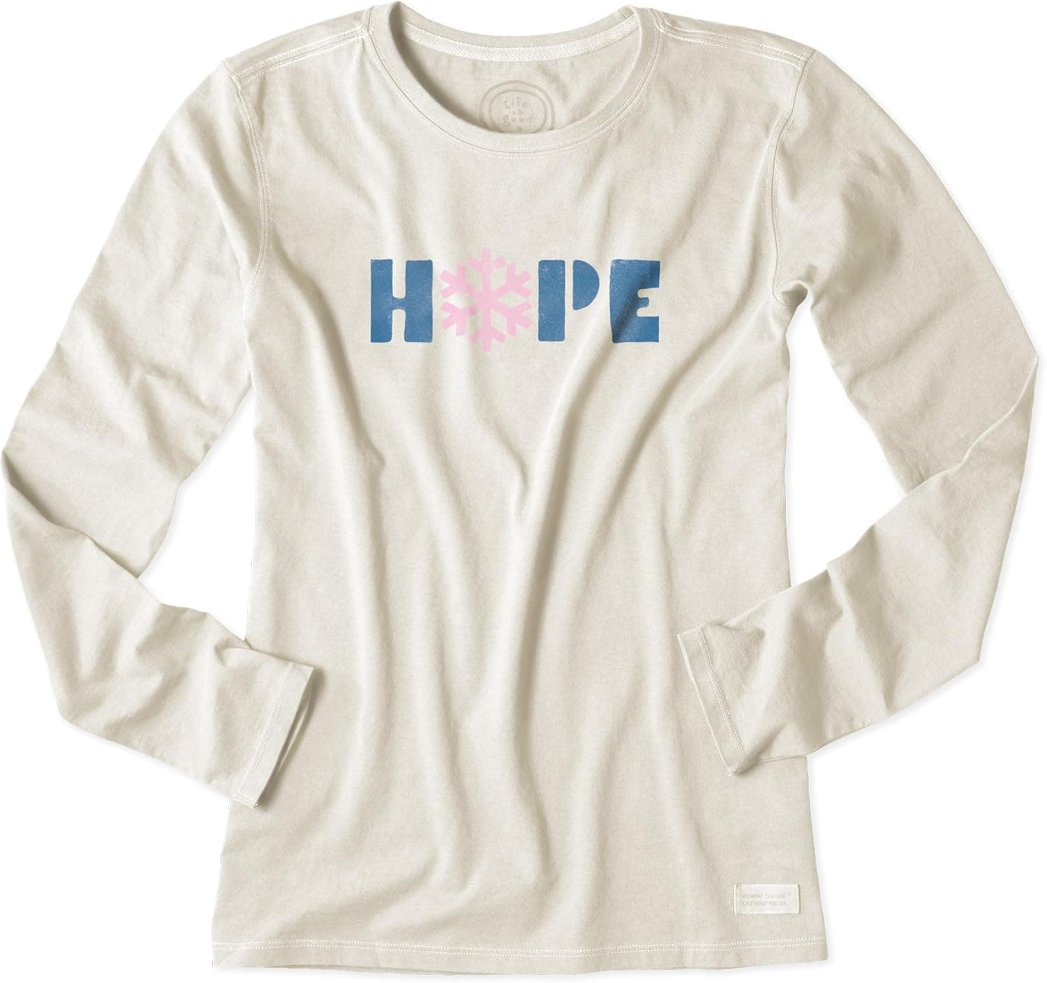 Life is Good Women's Crusher Long Sleeve Snowflake Hope T-Shirt (Simply Ivory)