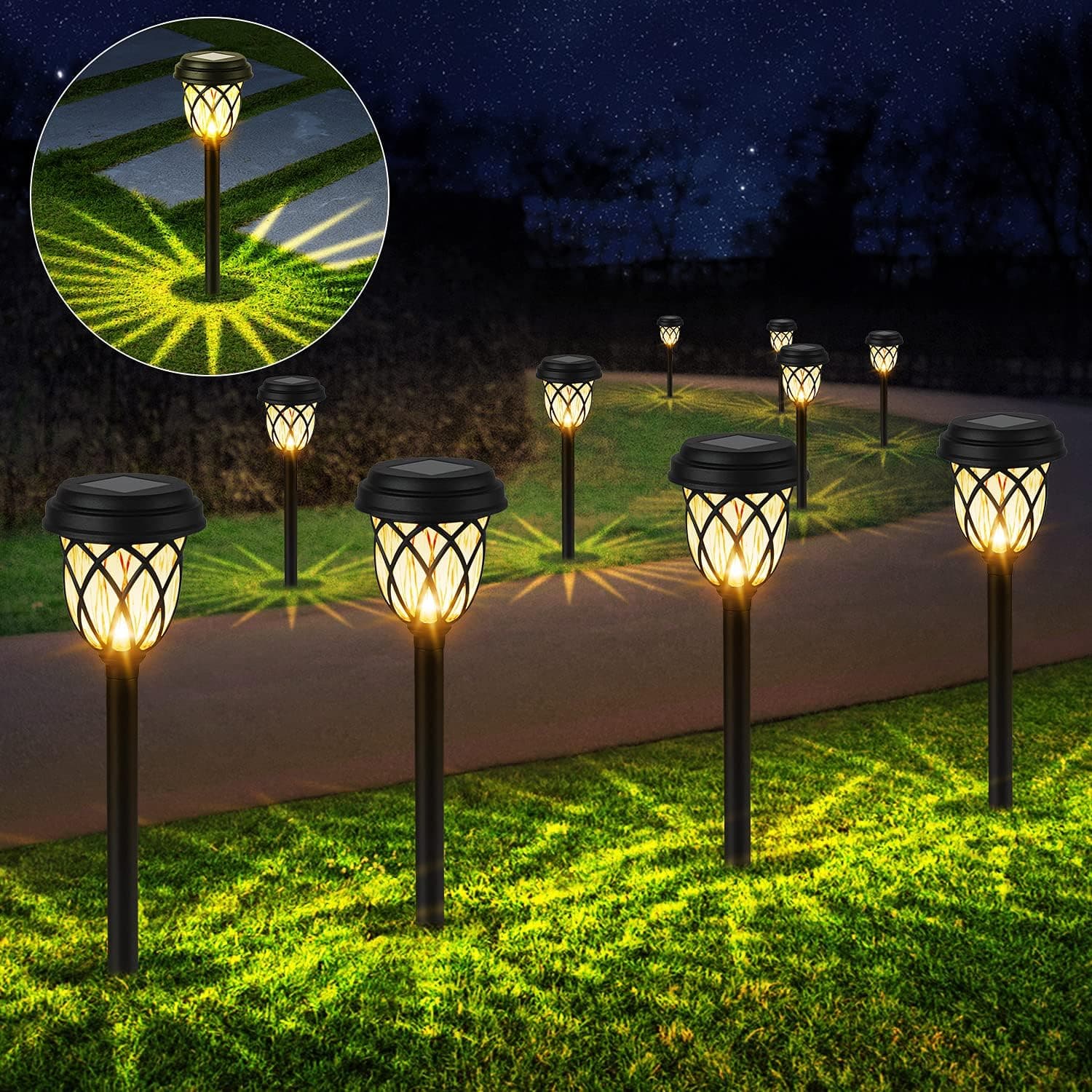 GSBLUNIE 6 Pack Solar Pathway Lights Outdoor Garden,Auto ON/Off Warm Light Solar Lights Outdoor Garden IP65 Waterproof Decorative,Landscape Solar Path Garden Lights for Lawn Patio Yard
