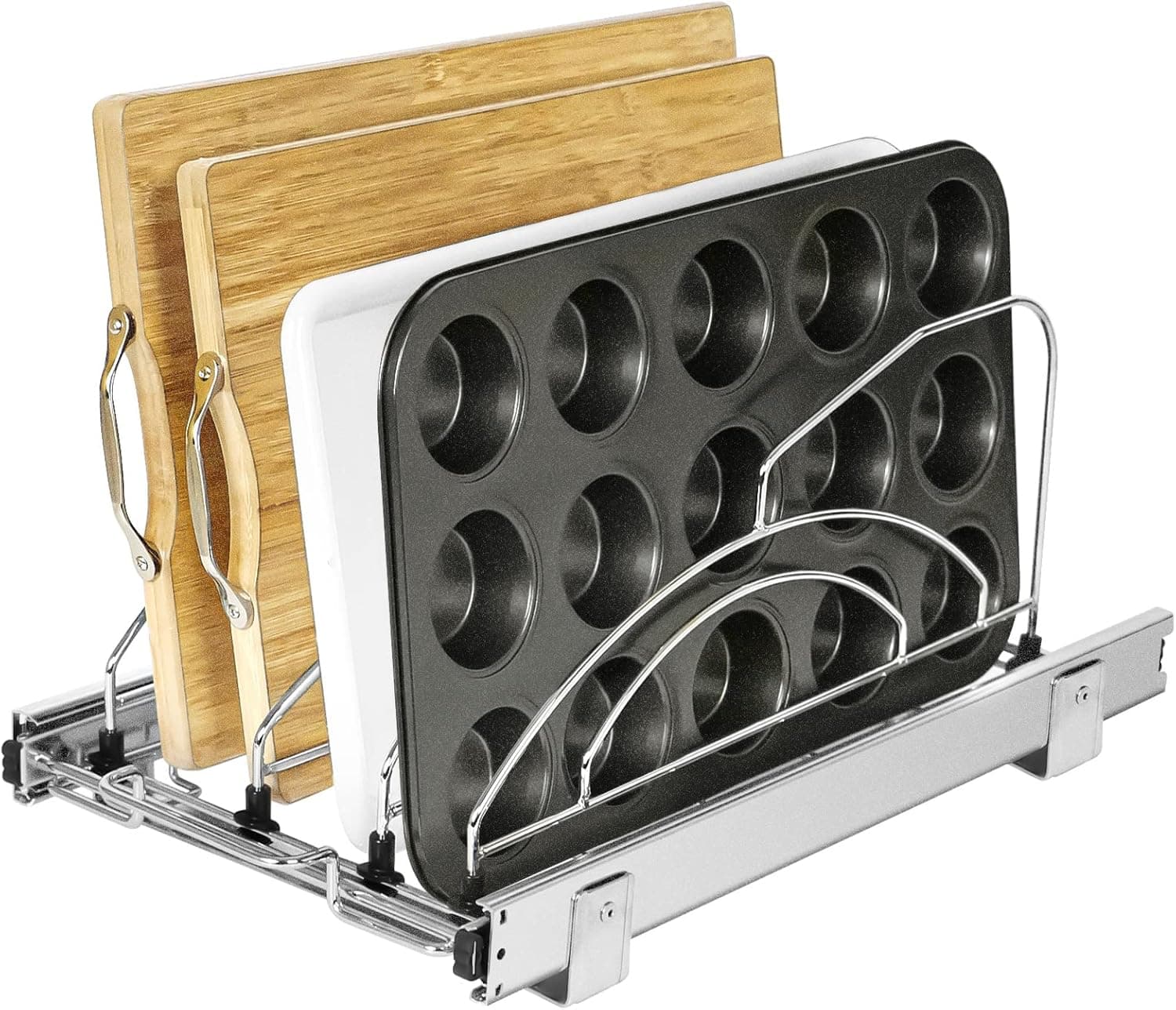 Atposh Slide Pull Out Under Drawer Cabinet Bakeware and Cutting Board Organizer Shelf for Kitchen, 11W x 20D x 8H - inches-Match Water Tray