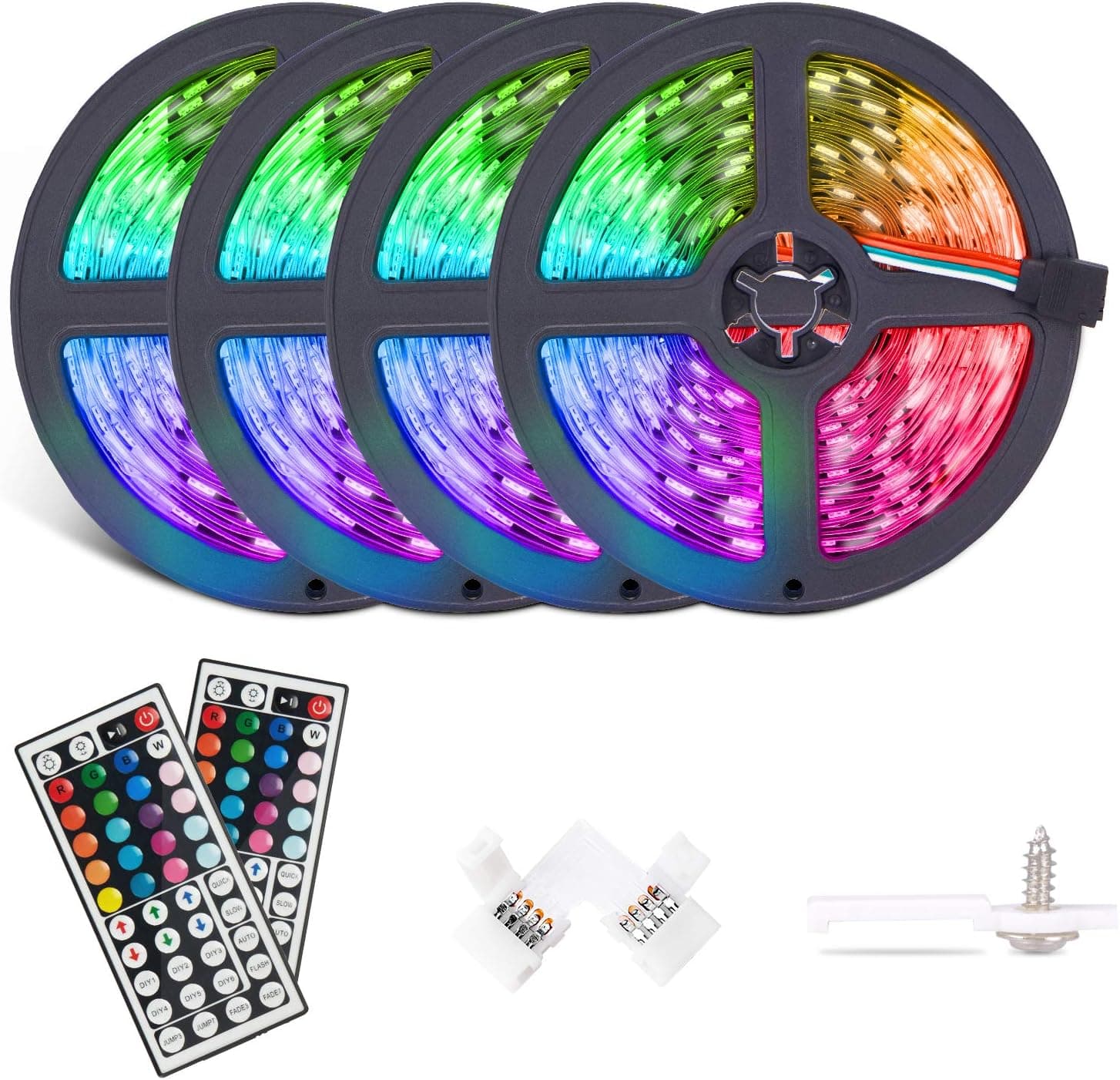 SHINESTAR 2-Set 32.8FT LED Light Strips with Remote, SMD5050 RGB Color Changing LED Rope Lights, Flexible LED Tape Light with Sticky Back for Kids Bedroom, TV, Kitchen Decoration (4x16.4FT)